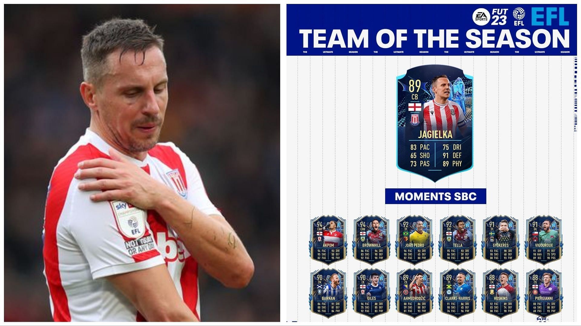 TOTS Moments Jagielka is now live in FIFA 23 (Images via Getty and EA Sports)