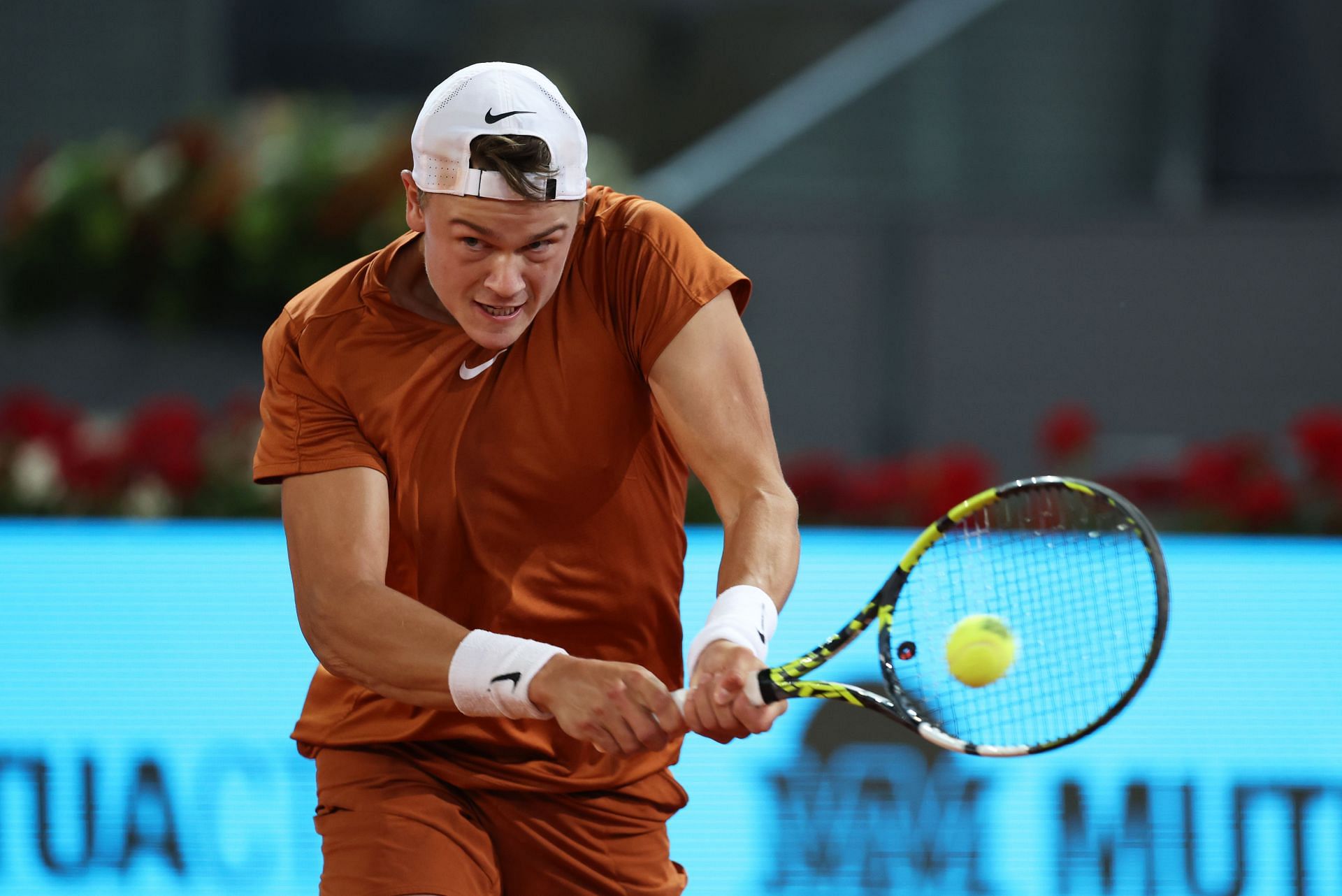 Holger Rune in action at the Madrid Open