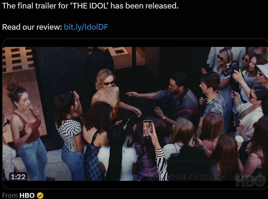 A post about The Idol&#039;s final trailer (Image via Twitter)