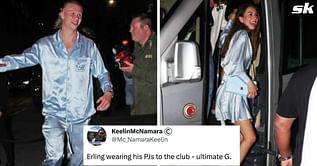 "Silk sleepwear, my GOAT" - Fans react hilariously as Erling Haaland and girlfriend Isabel Johansen wear matching pyjamas for Man City's title party