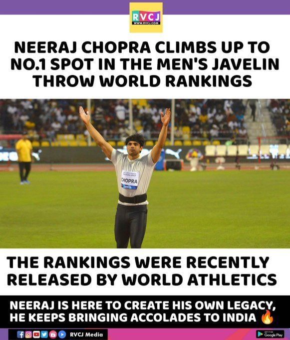 Neeraj Chopra World No. 1 in Men's Javelin Rankings