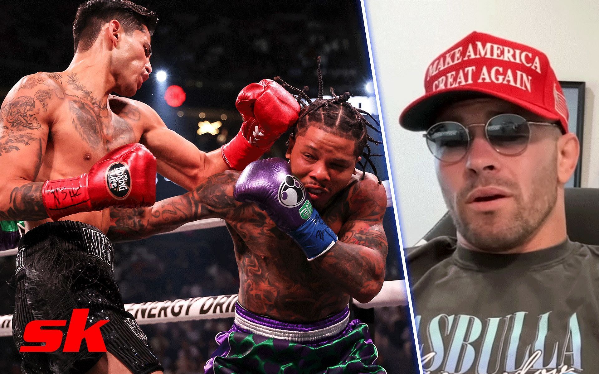 Gervonta Davis vs. Ryan Garcia (left) and Colby Covington (right). [Image courtesy: left image from Getty Images and right image from YouTube LowKickMMA]