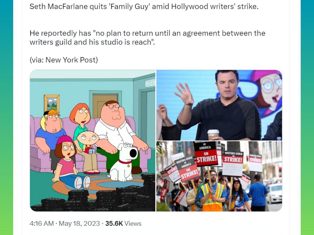 A still of the news of MacFarlane leaving Family Guy (Image Via Twitter)