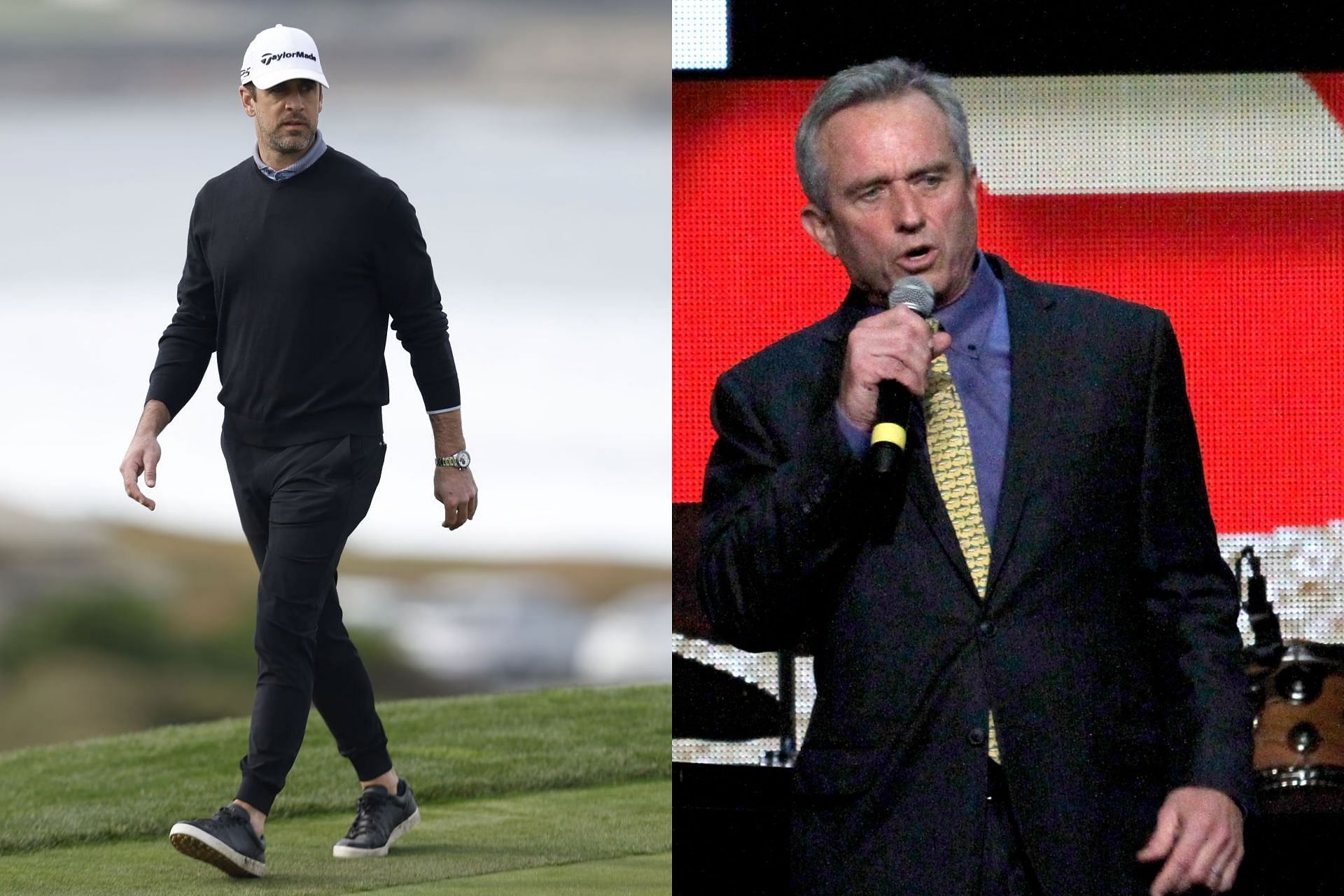 Aaron Rodgers (L) and Robert F. Kennedy Jr. (R)