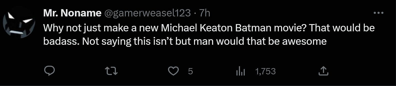 A tweet reply to DF&#039;s post about Michael Keaton&#039;s Batman (Image via Twitter)