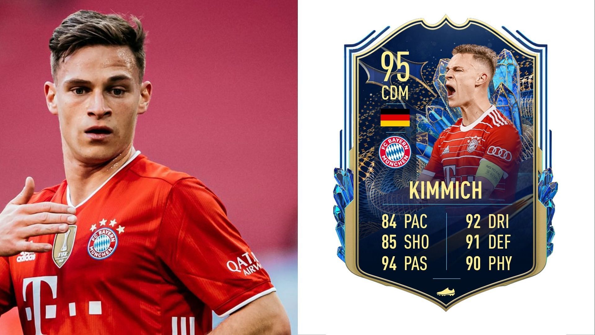 Many FIFA 23 players could highly covet the Bundesliga TOTS card of Joshua Kimmich (Images via Bundesliga, Twitter/FIFA 23 leaks)