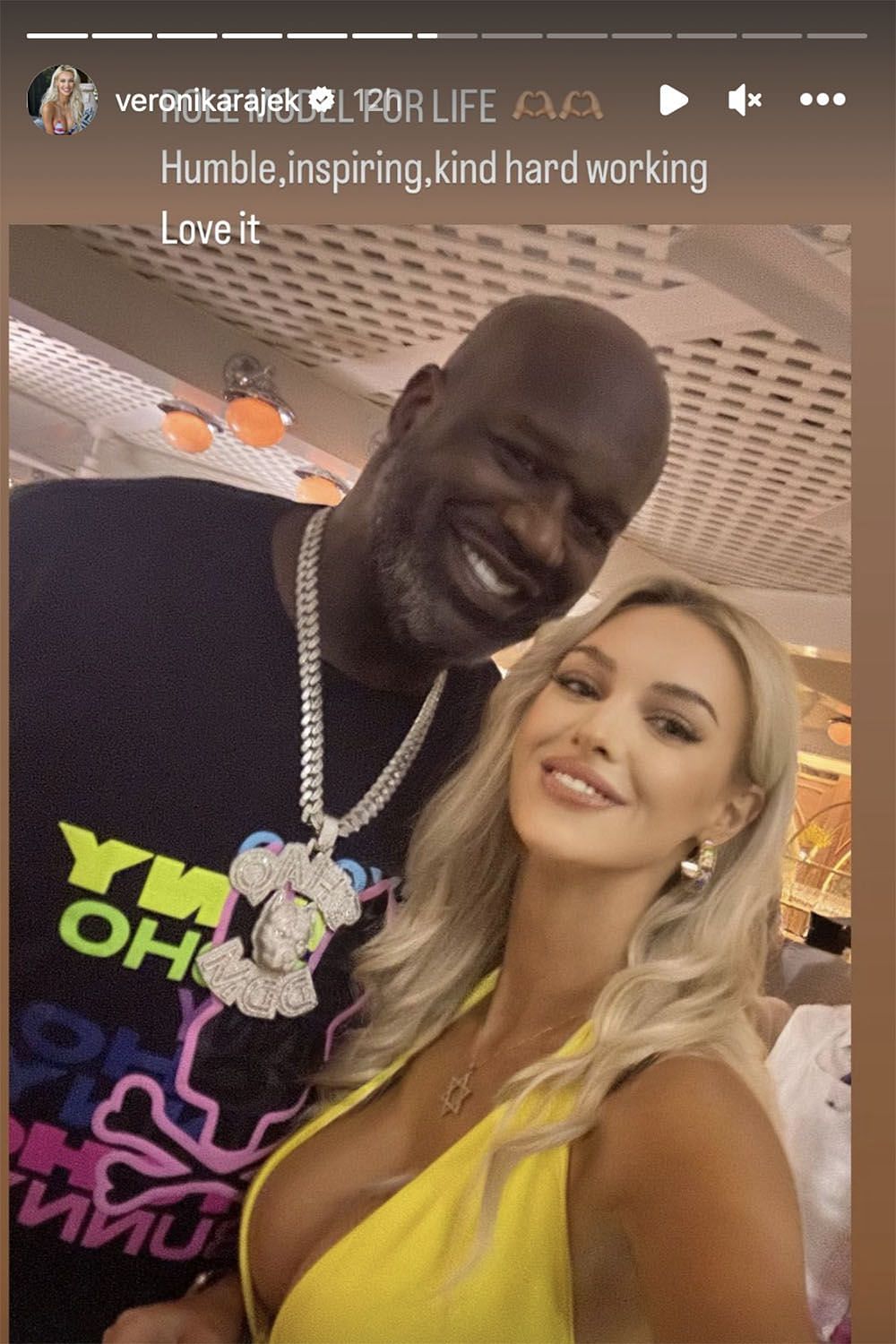 Rajek posting with O'Neal on her Instagram story.