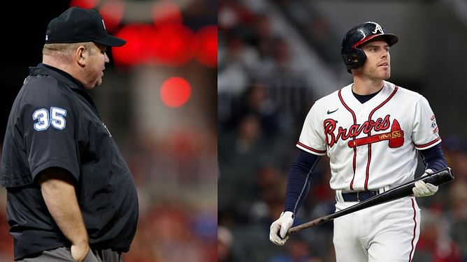 Confusion from Freddie Freeman after umpire is caught applying chapstick: "Freddie be like Wtf"