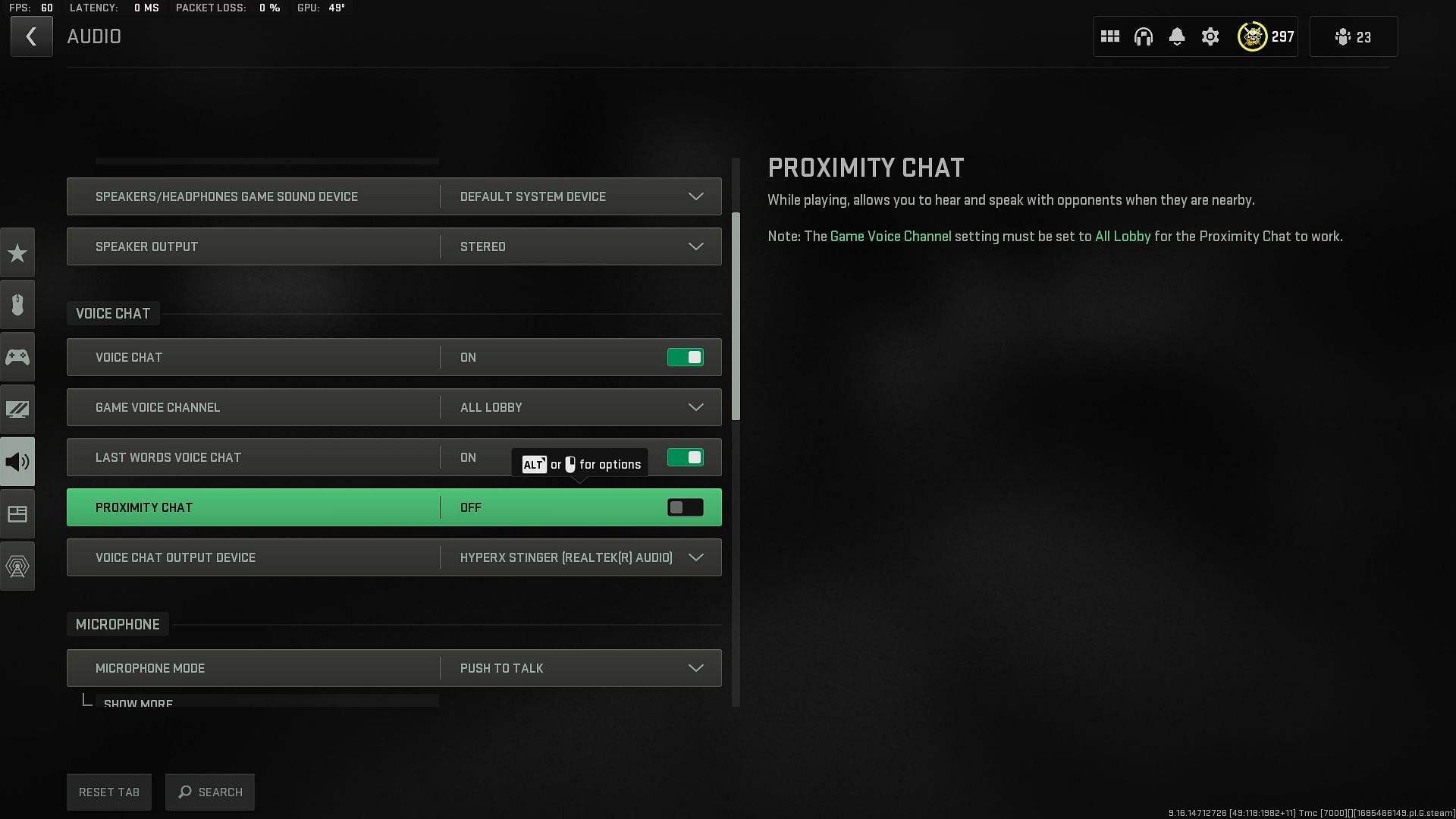 Turning off Proximity Chat in Warzone 2 (Image via Activision)