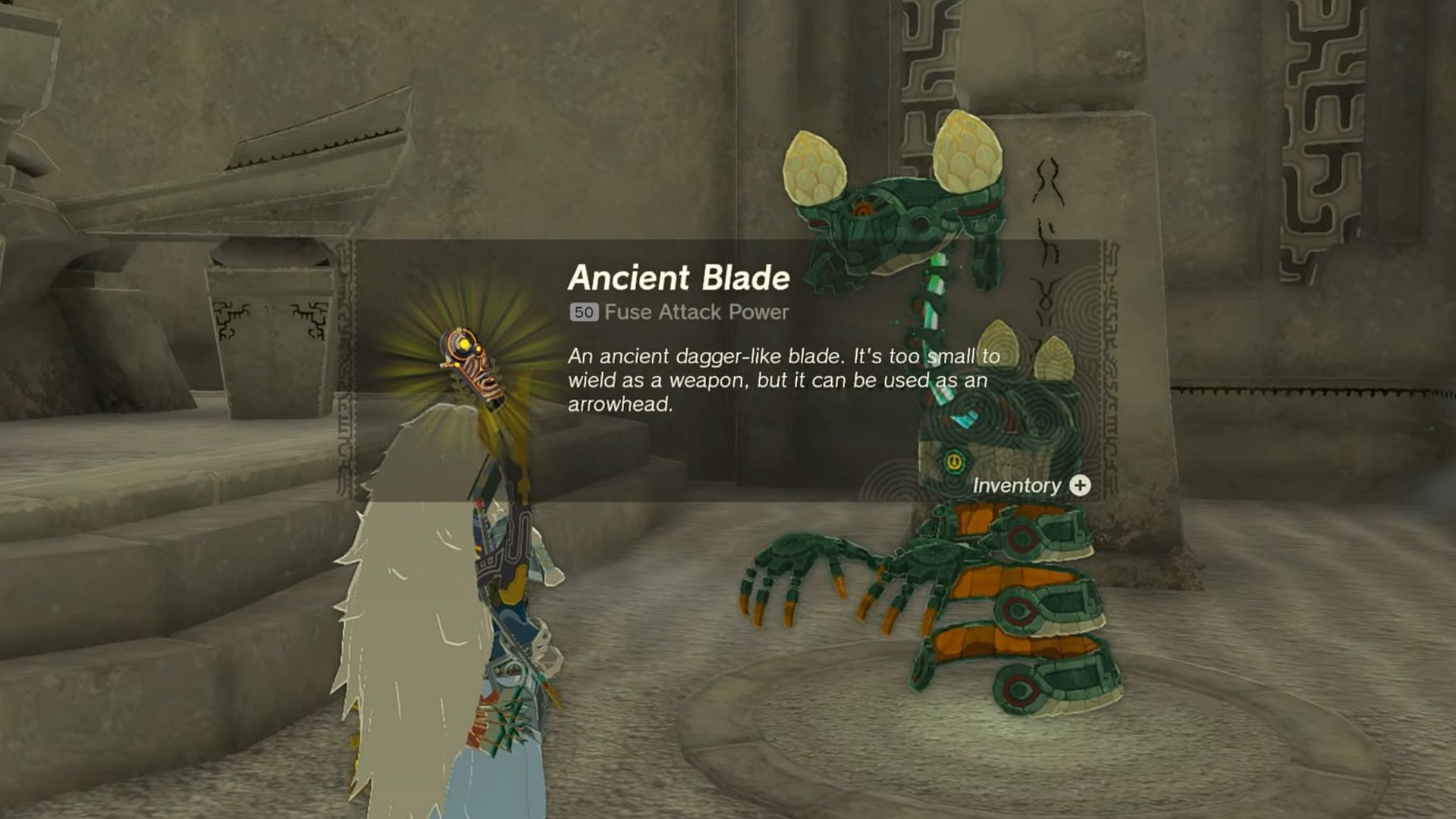 Purchasing Ancient Blades from the Construct (Image via Nintendo)