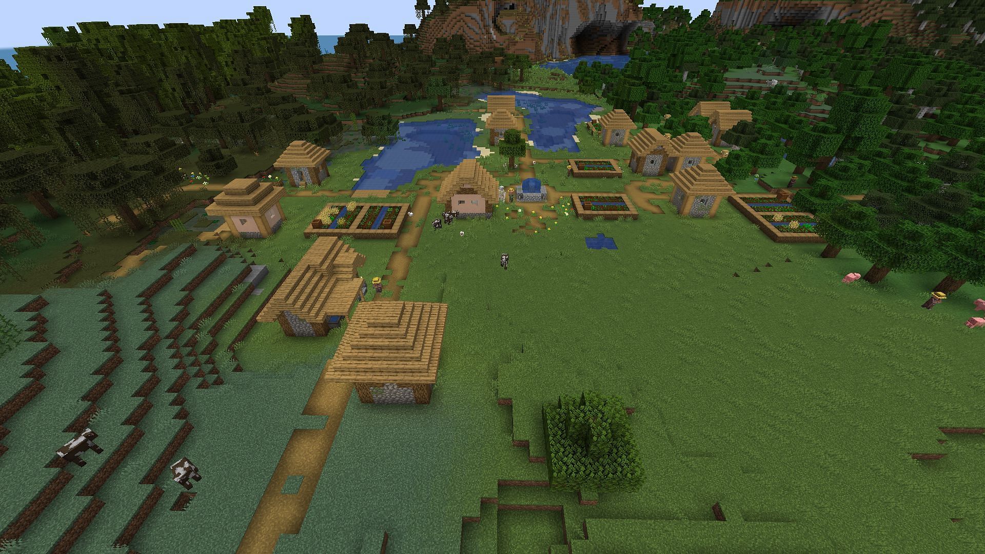 Spawn in a village and find an island village in this Minecraft seed (Image via Mojang)