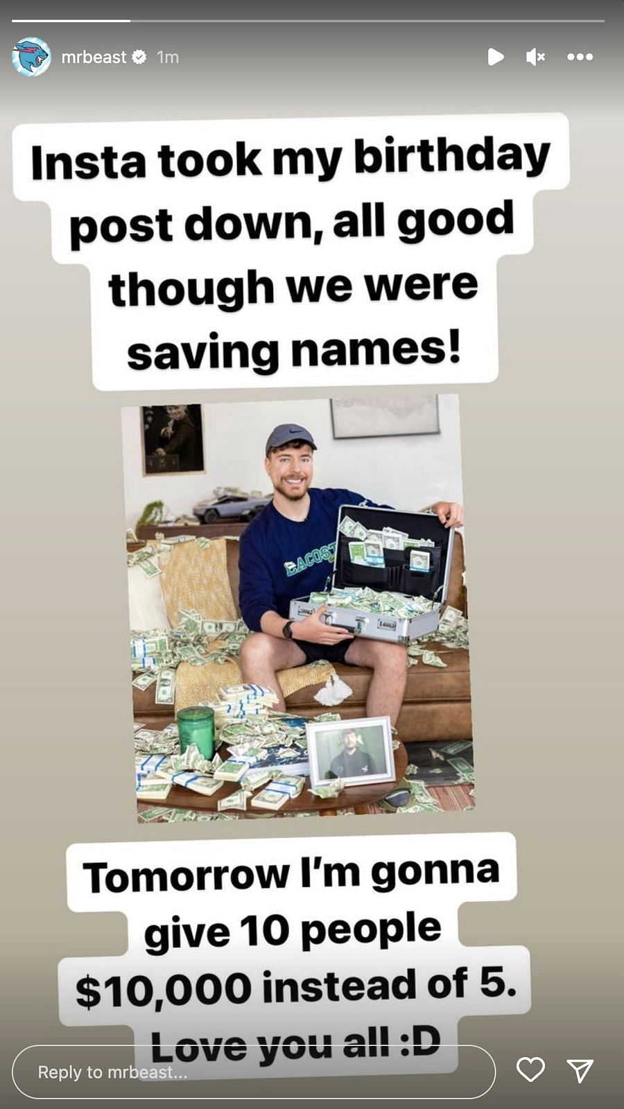 The Instagram story detailing the new rules of the giveaway (Image via MrBeast/Instagram)