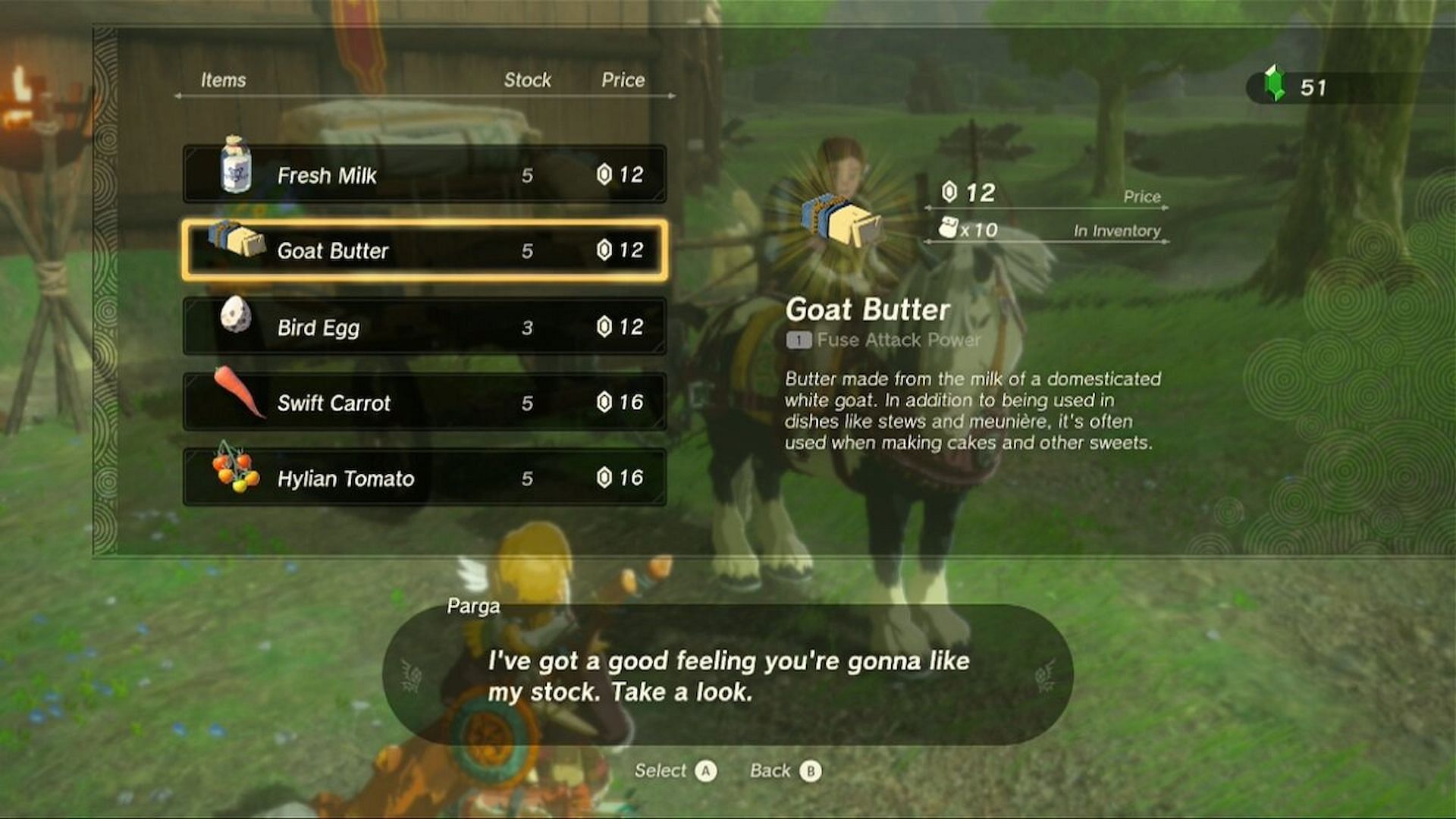 Goat Butter is required for this recipe (Image via The Legend of Zelda Tears of the Kingdom)