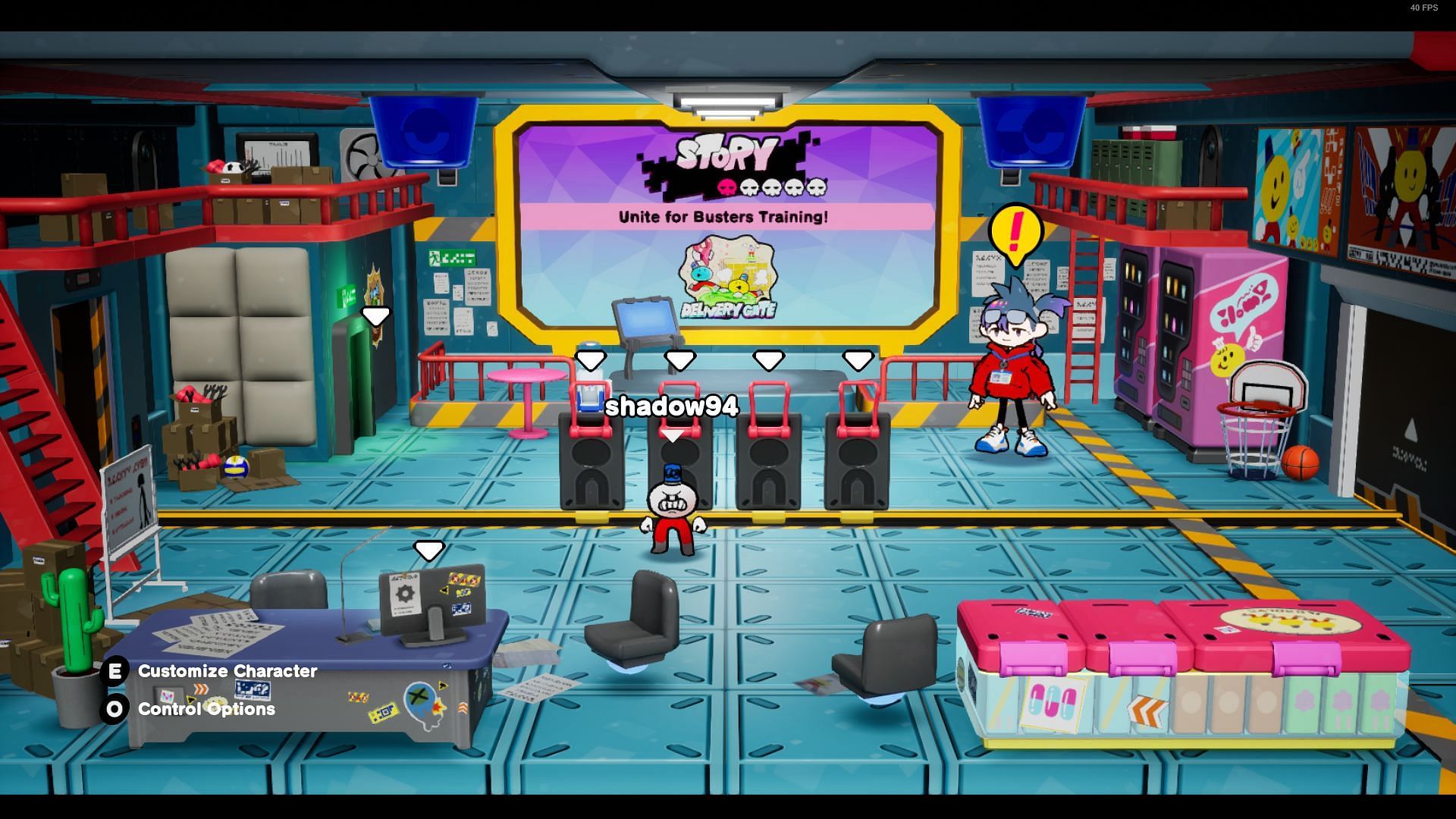 The lobby in Glitch Busters: Stuck on You is well-designed and has different sections with different functionalities (Image via Skybound Games)