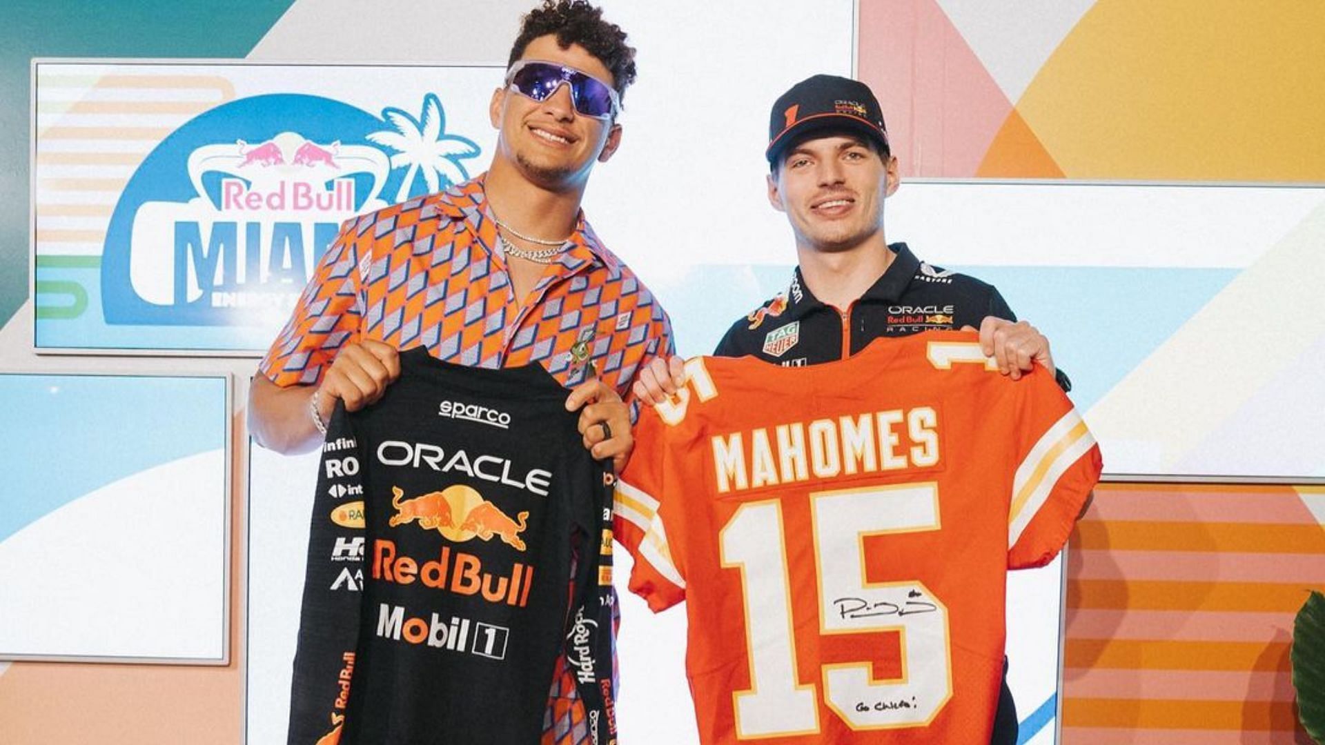 Kansas City Chiefs quarterback Patrick Mahomes traded jerseys with 2023 Miami Grand Prix winner Max Verstappen. (Image credit: Instagram.com/patrickmahomes)