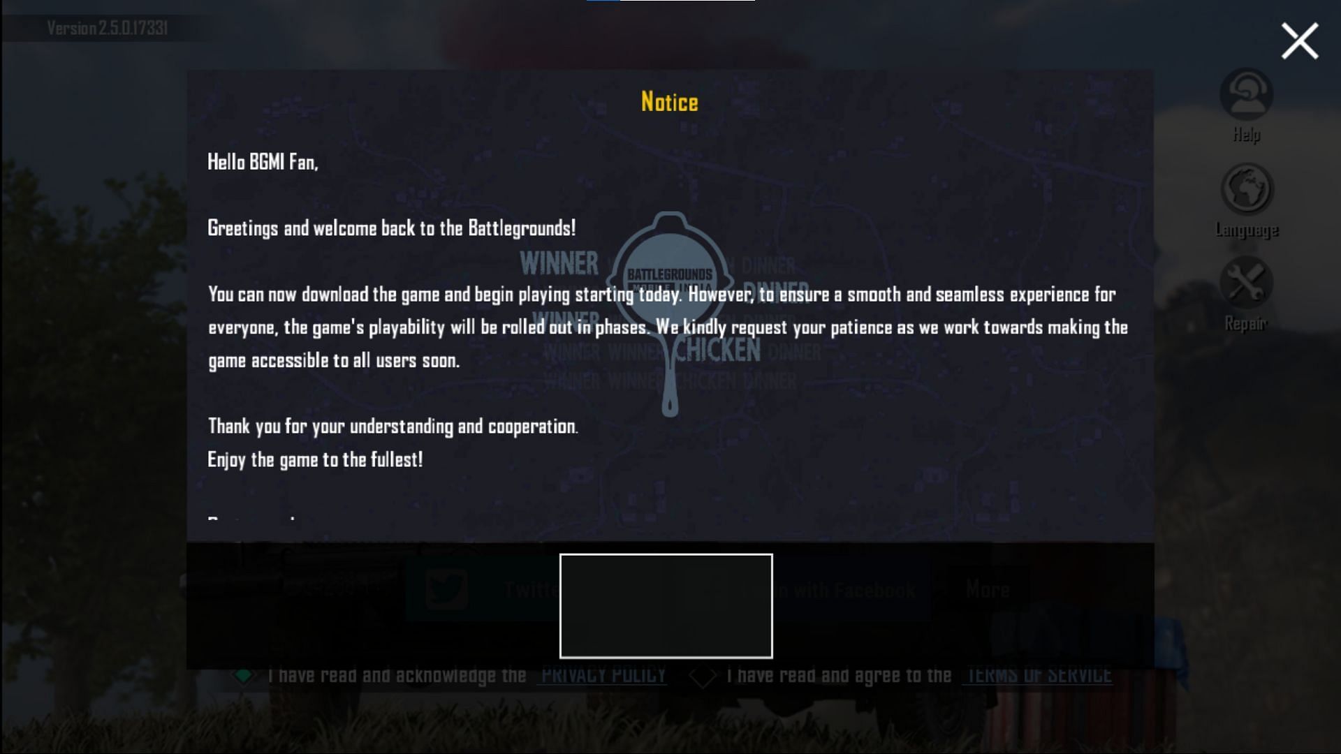 Many players are still receiving this message while accessing the game (Image via Krafton)