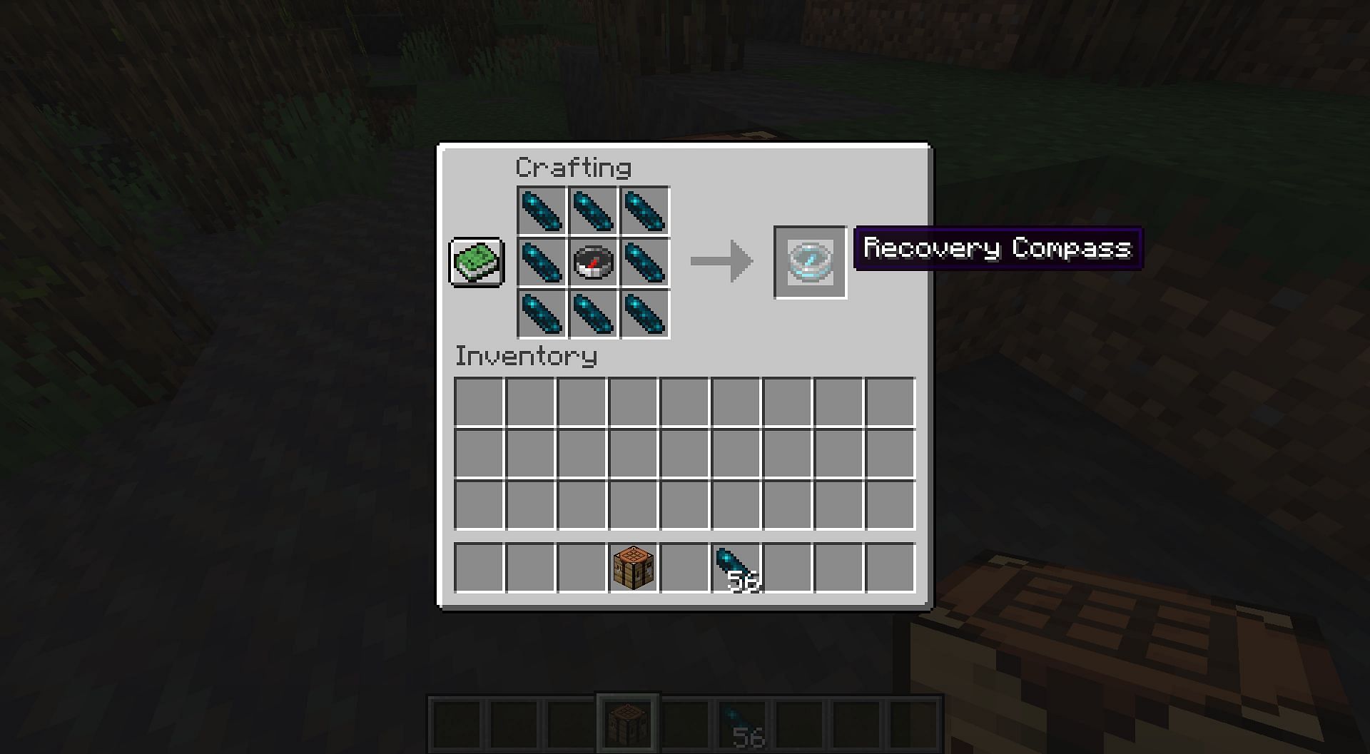 Crafting recipe for the recovery compass in Minecraft (Image via Mojang)