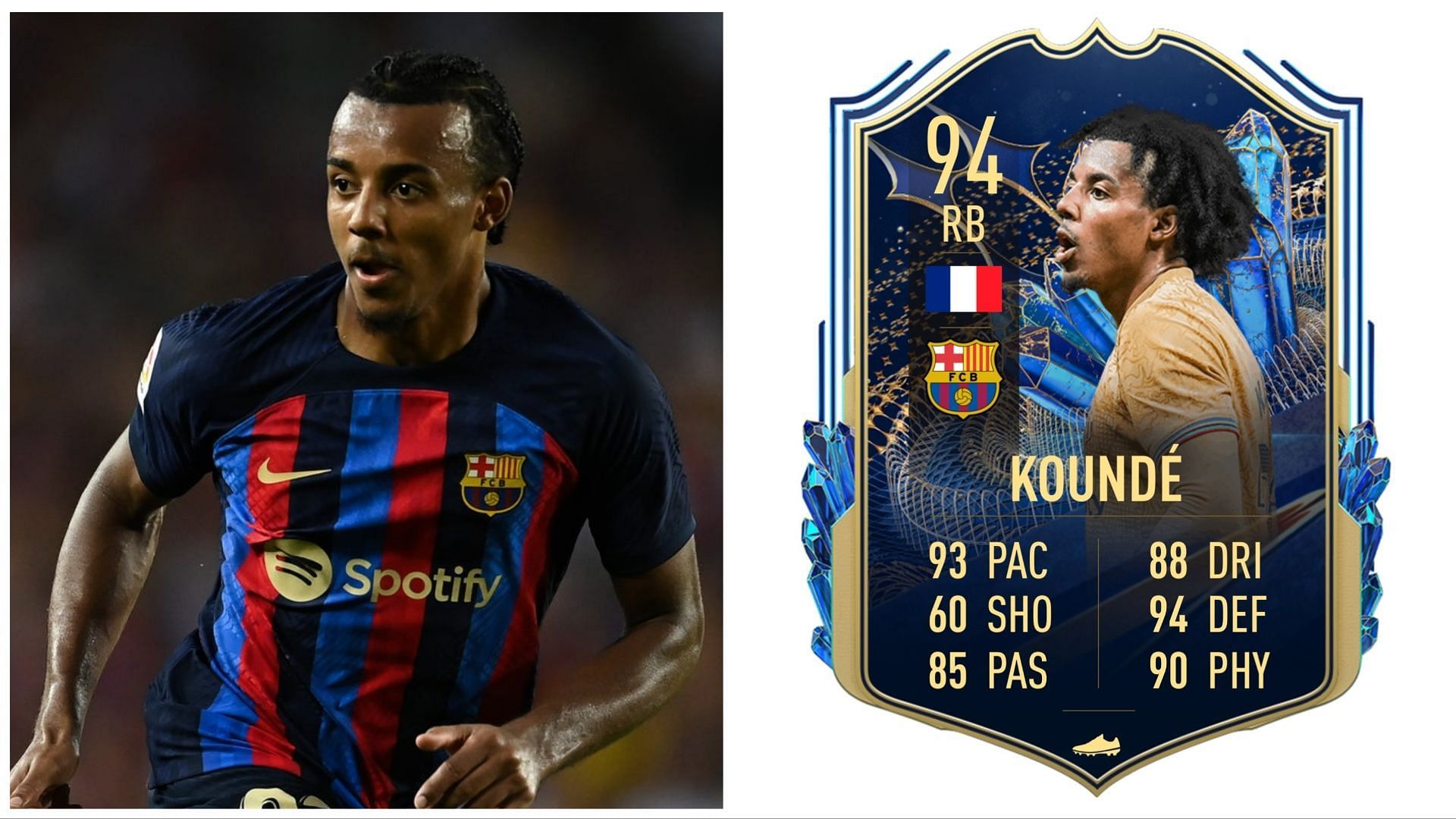 TOTS Kounde has been leaked (Images via Getty and Twitter/FIFA23Leaked_)