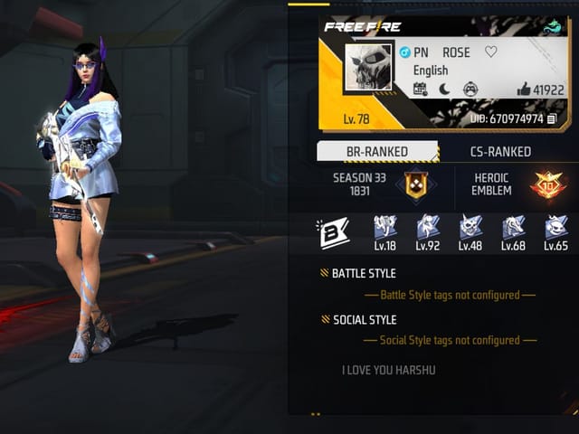 Pn Rose PN Rose's Free Fire ID, stats, rank, guild, and more