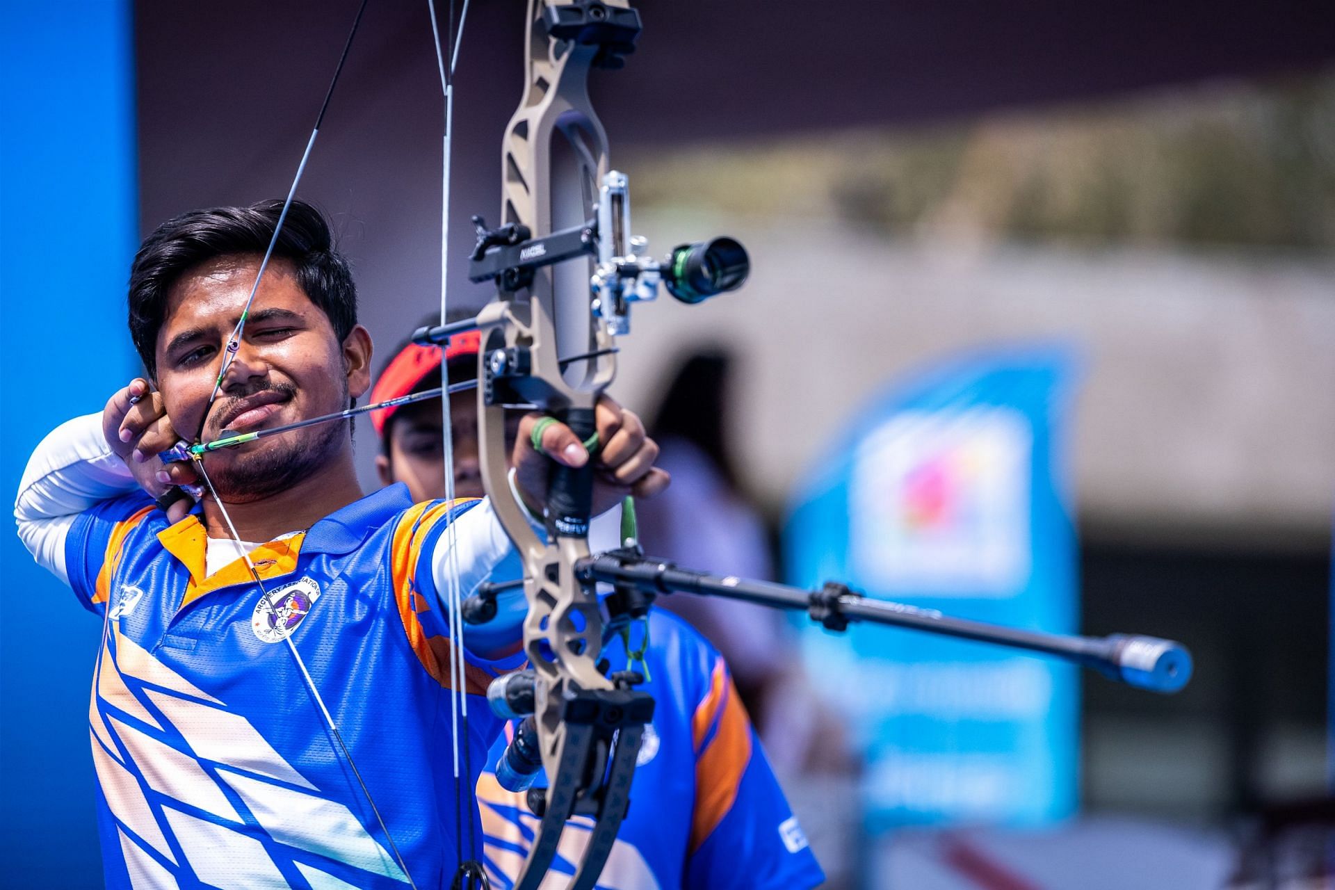 Indian compound archer Ojas Deotale at the World Cup Stage 1.