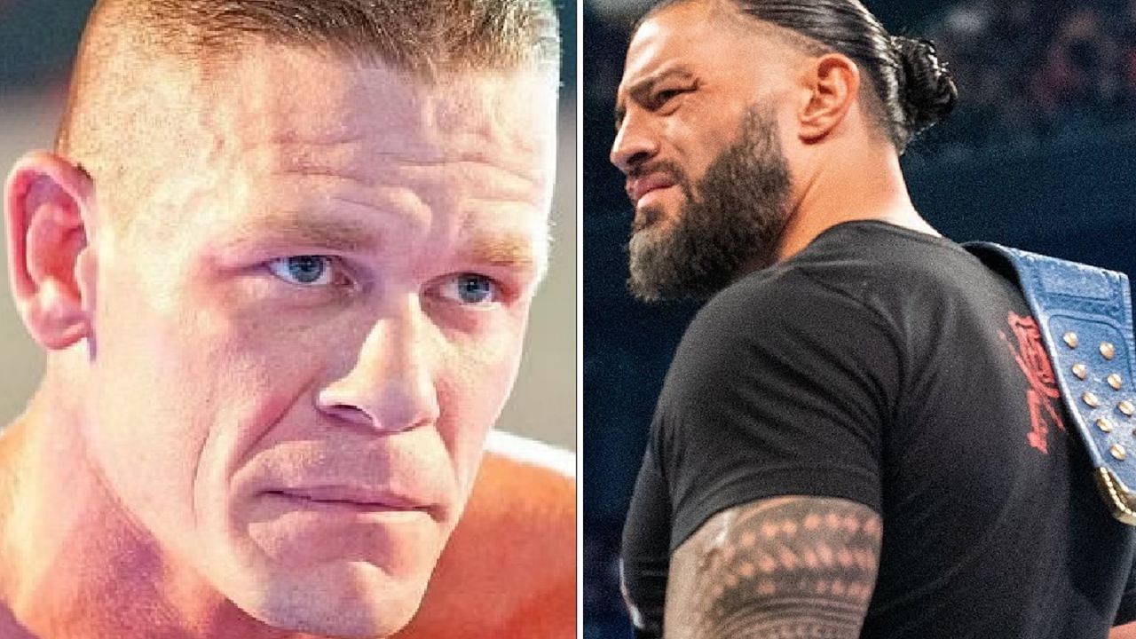 John Cena (left); Roman Reigns (right)