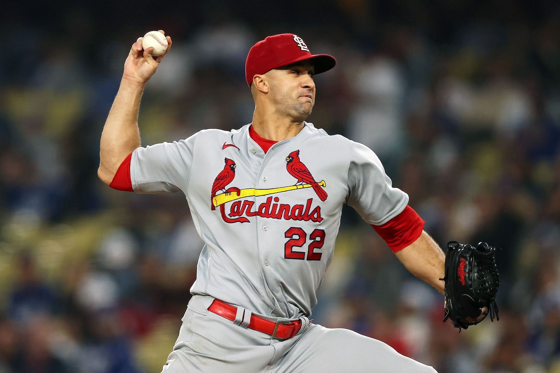 Jack Flaherty of the St. Louis Cardinals throws a pitch against the Los Angeles Dodgers at Dodger Stadium