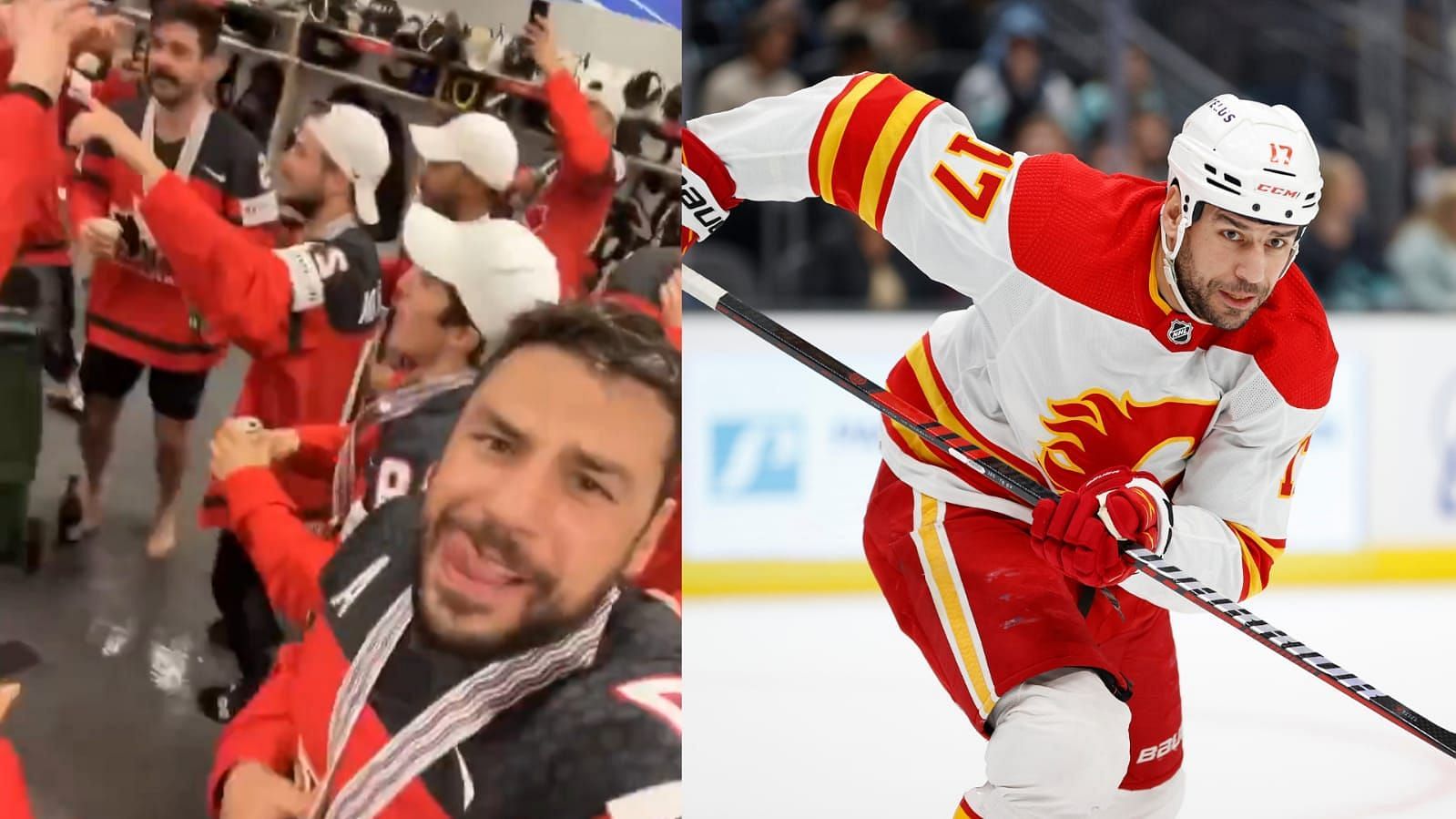 Milan Lucic celebrates with teammates after Canada win World Hockey Championship.
