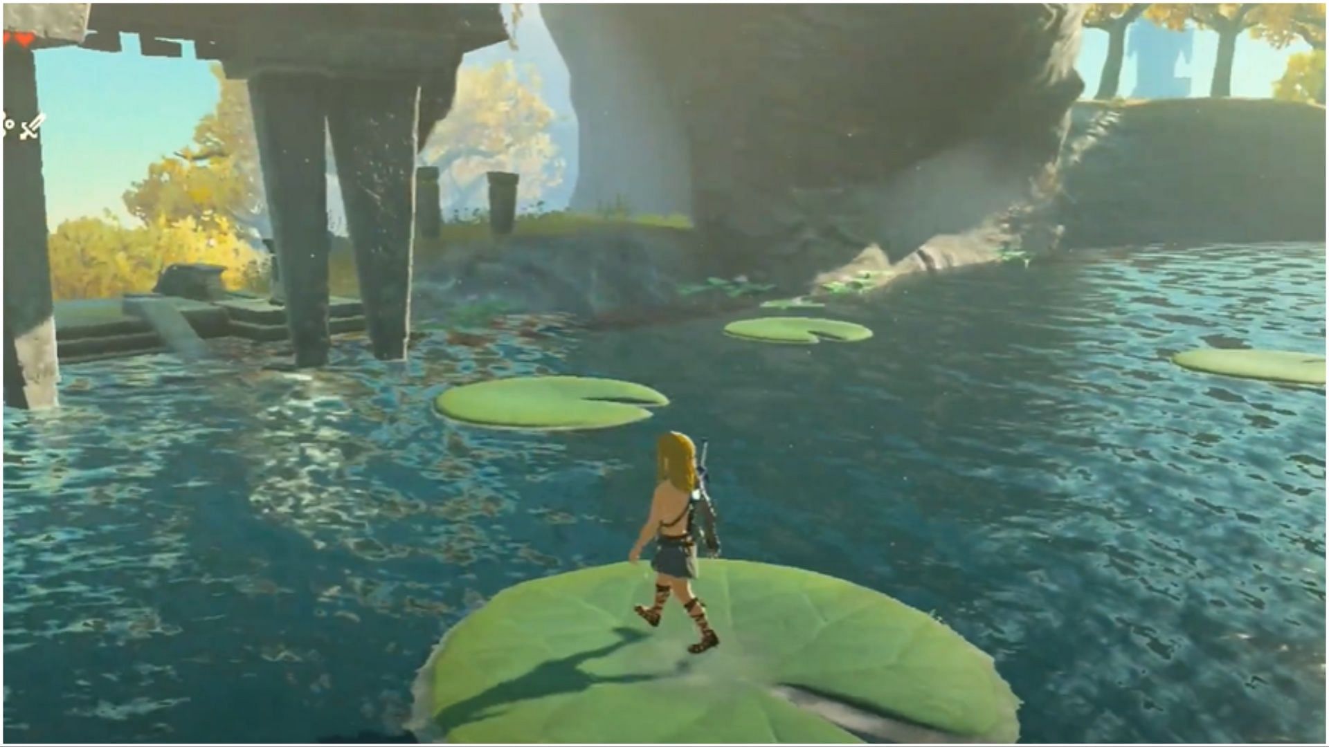 You will land on the large pool of water (Image via The Legend of Zelda Tears of The Kingdom)