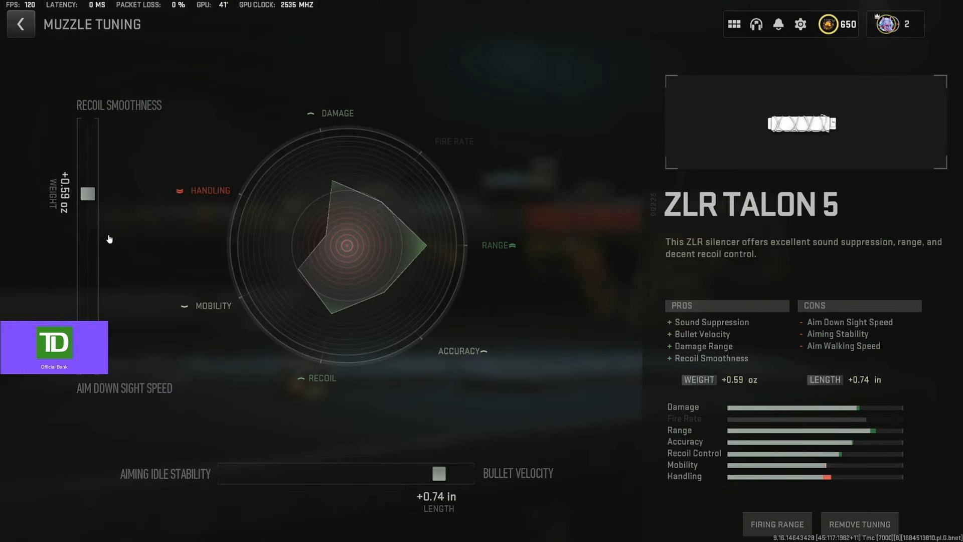 Tuning for ZLR Talon 5 (Image via Activision and YouTube/Metaphor)