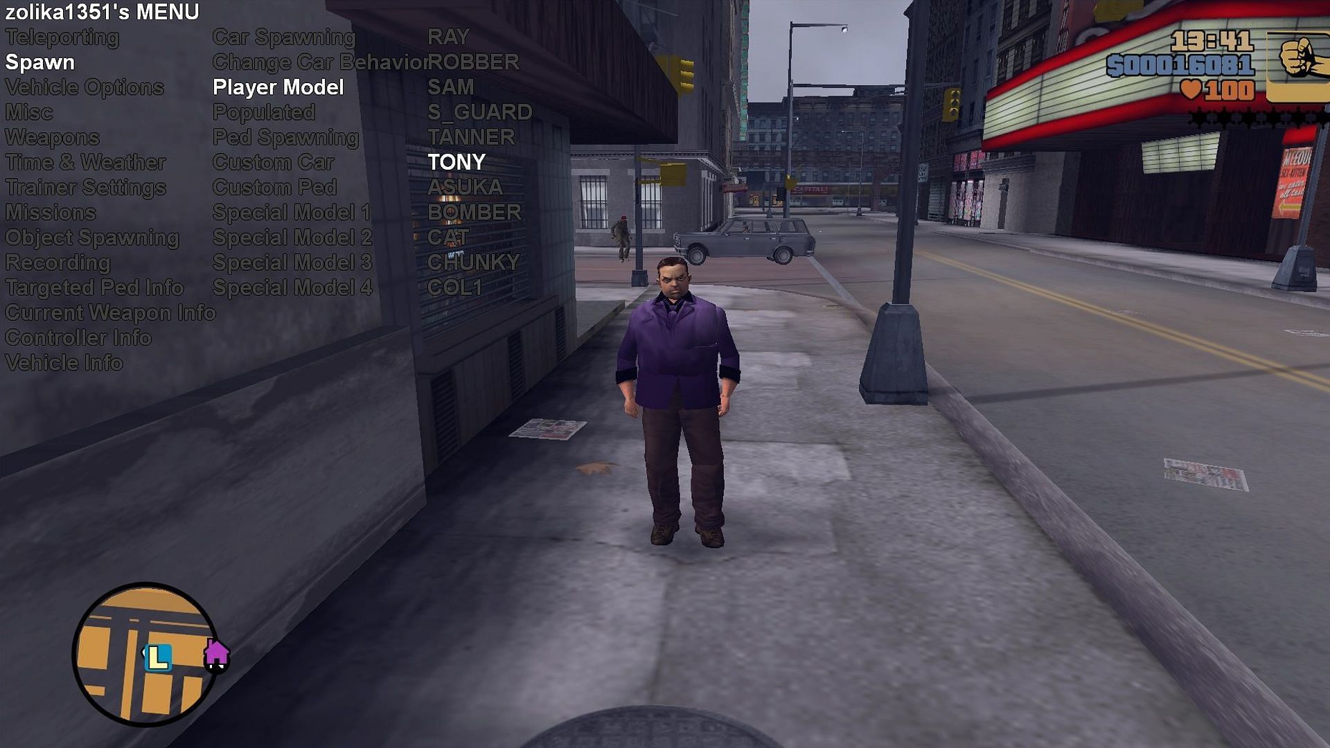 Map in the game menu for GTA 3