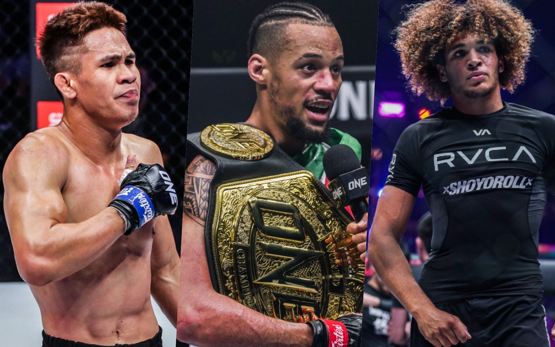 From left to right: Jeremy Miado, Regian Eersel, Kade Ruotolo | Photo credit: ONE Championship