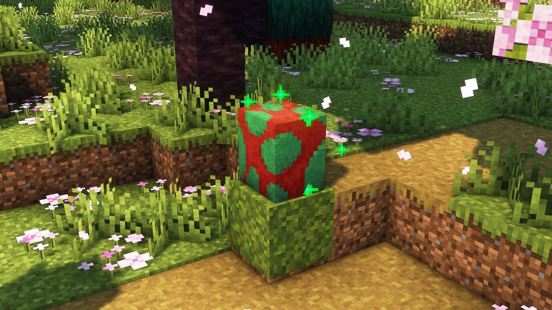 A sniffer egg placed on moss block (Image via Mojang)