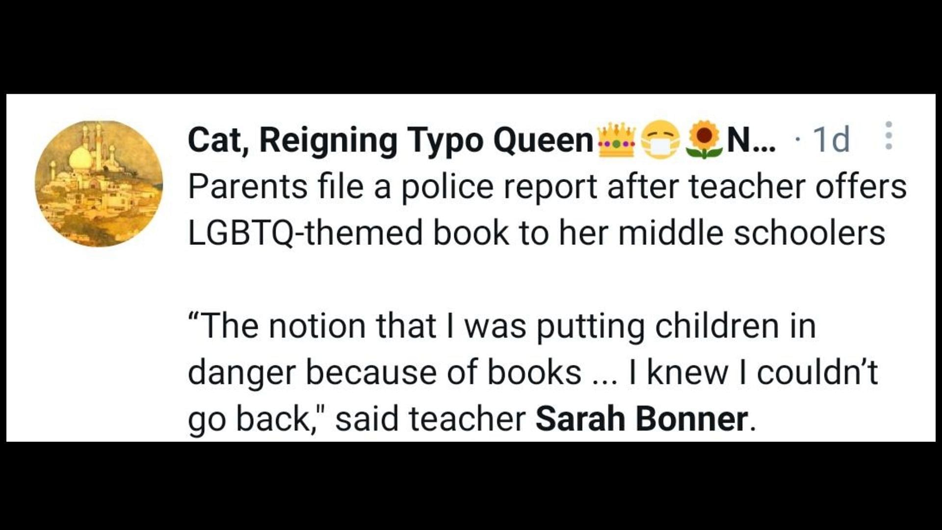 Bonner wzs accused of child endangerment, (Image via Cat, Reigning Typo QueenNO DMs/Twitter)