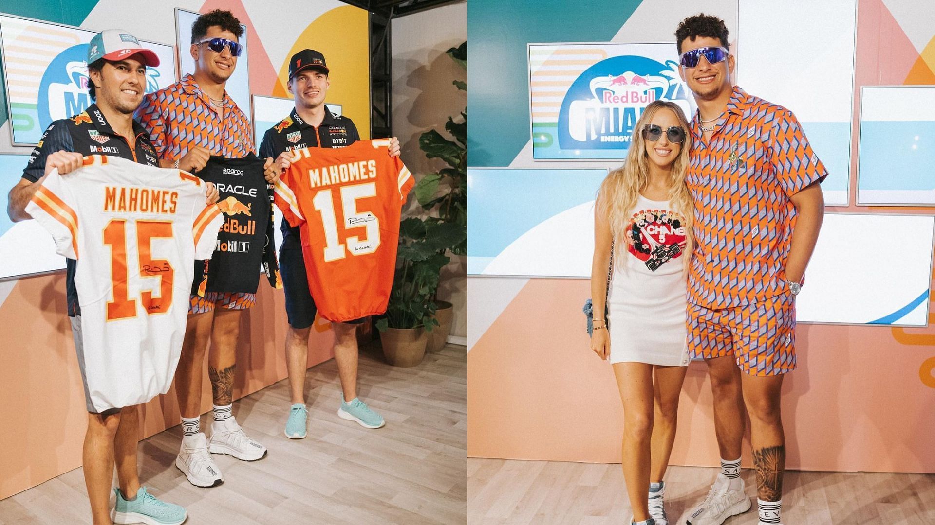 Patrick Mahomes went to the 2023 Miami Grand Prix with his wife, Brittany Lynne, and gave his jersey to Max Verstappen and Sergio Perez. (Image credit: Instagram.com/patrickmahomes)