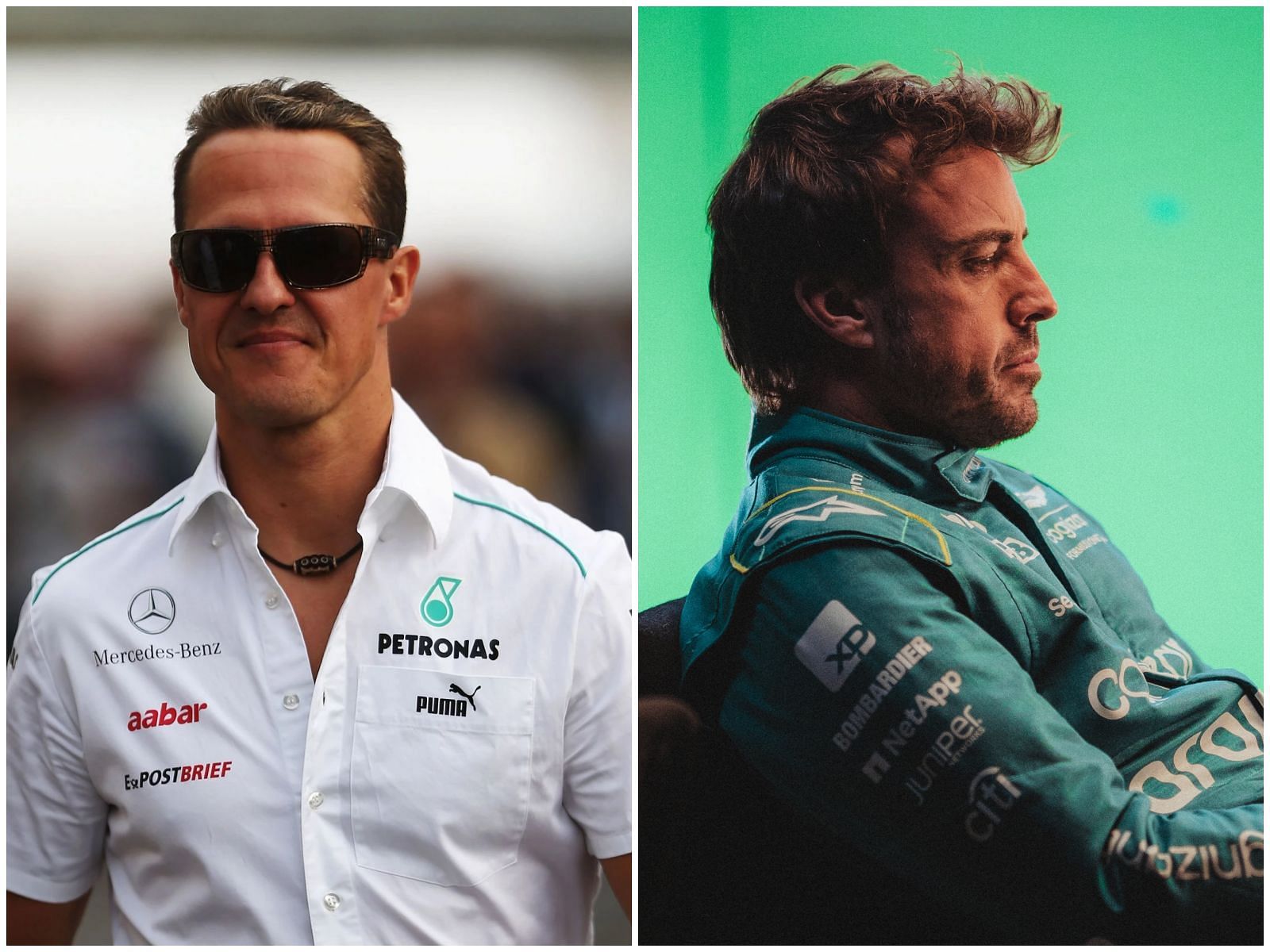 Michael Schumacher (L) and Fernando Alonso (R) (Collage via Sportskeeda)