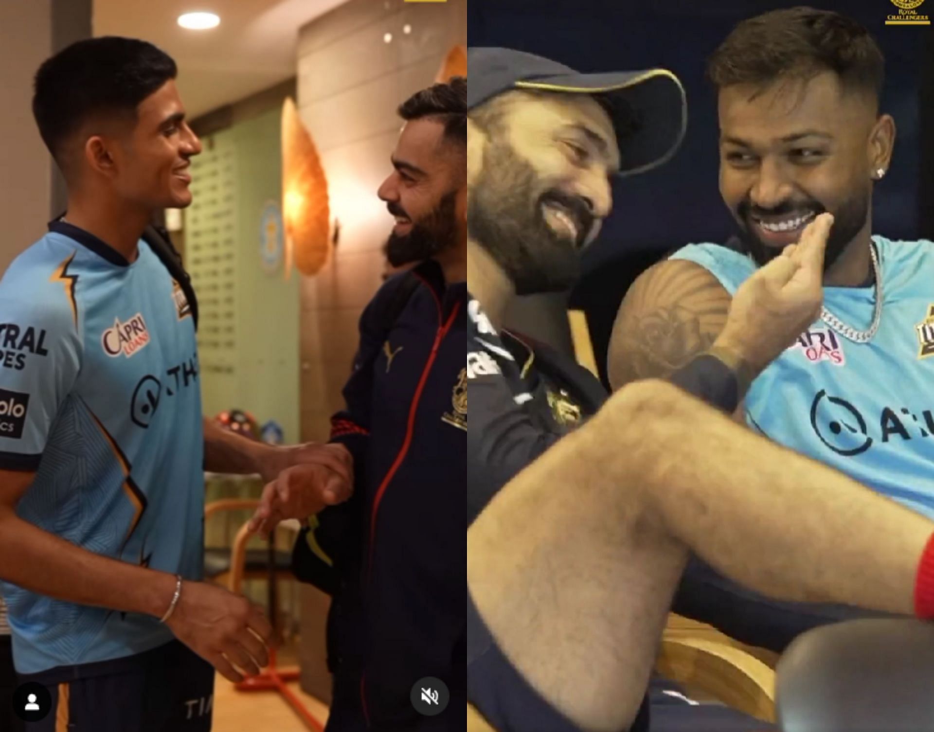 RCB and GT players interact ahead of match on Sunday night. 