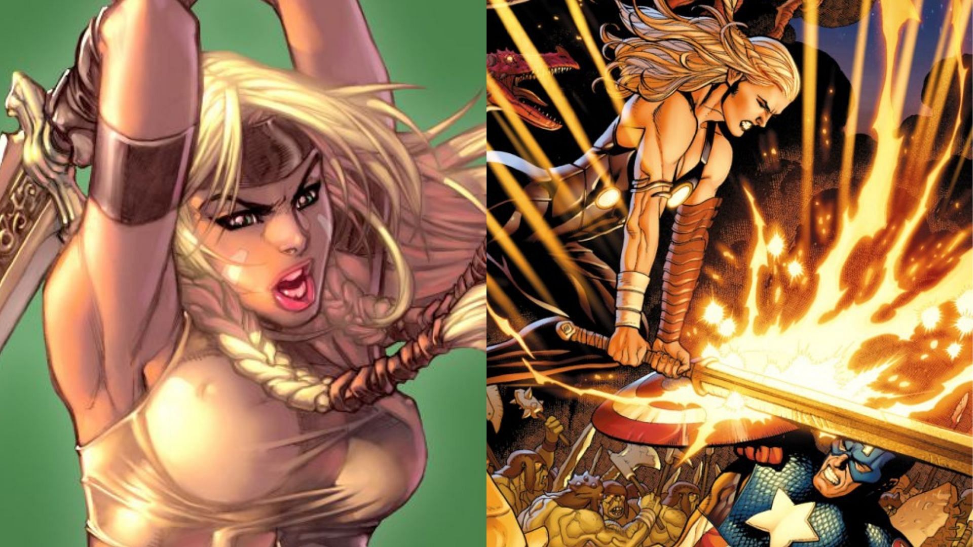 Ultimate Valkyrie took over the Mjolnir and the title from Thor (Image via Marvel)
