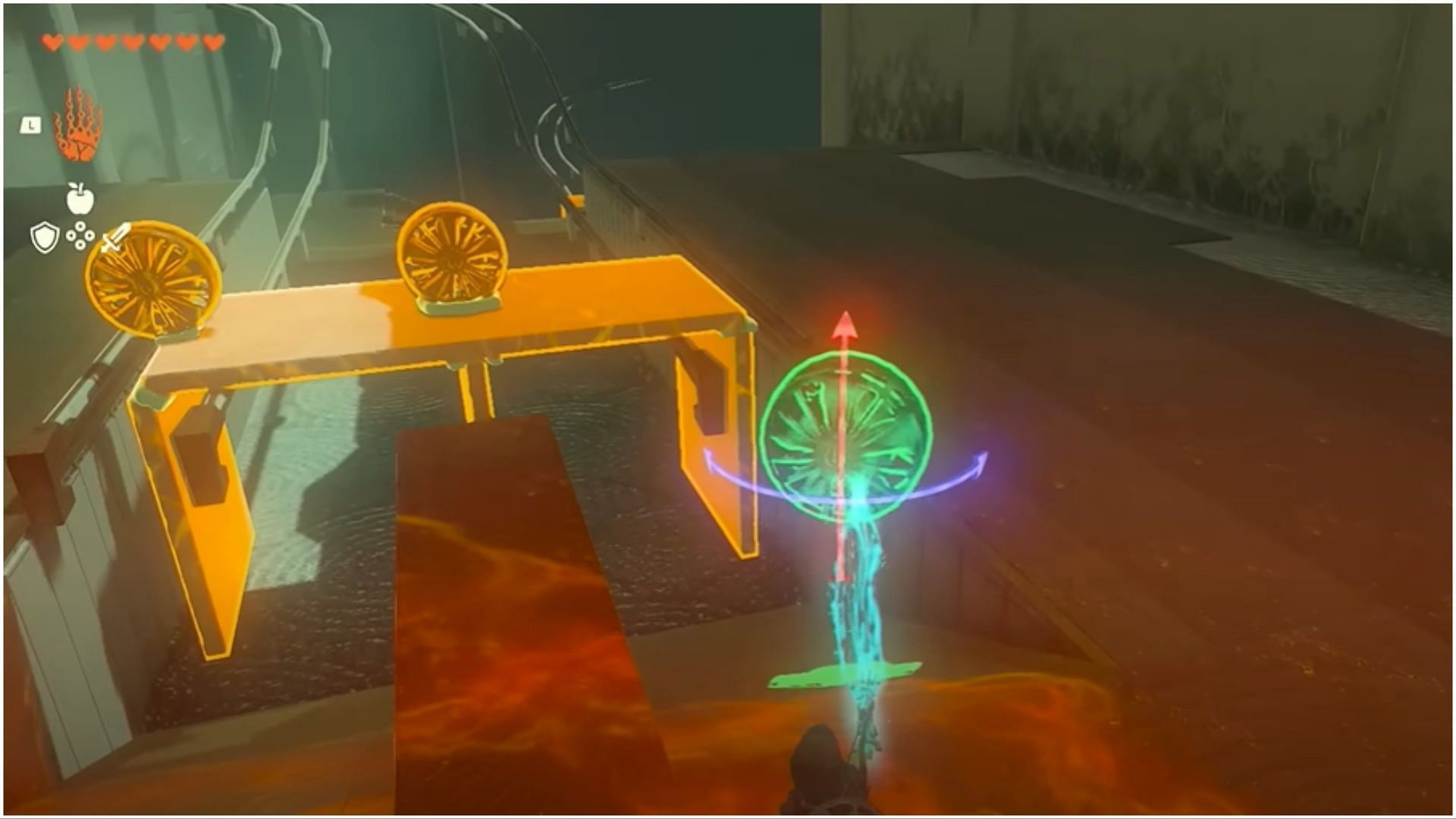 Utilize your Ultrahand ability to position the small fans (Image via The Legend of Zelda Tears of the Kingdom)