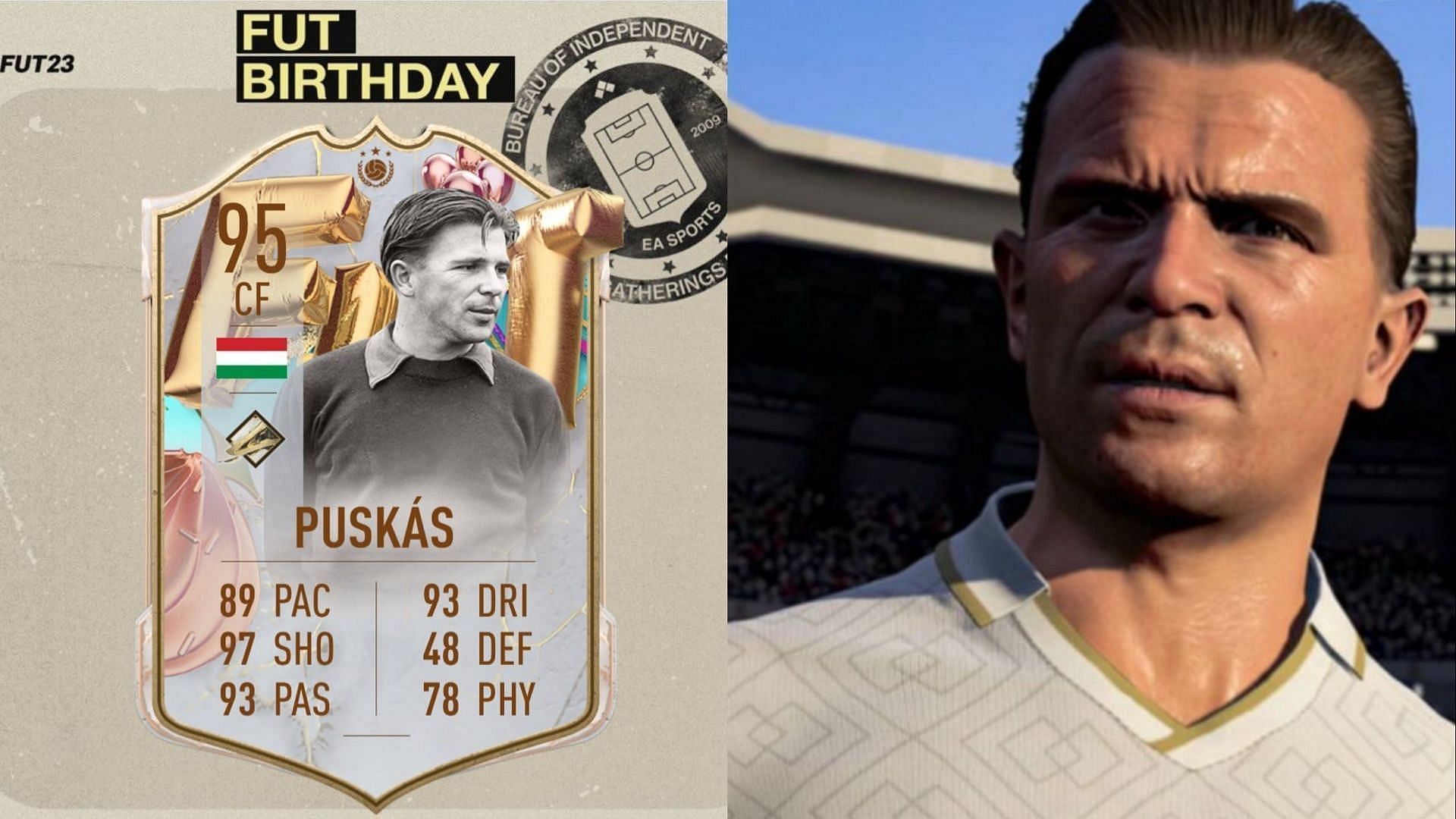 The Ferenc Puskas FUT Birthday Icon SBC offers an excellent card for FIFA 23 players (Images via EA Sports)