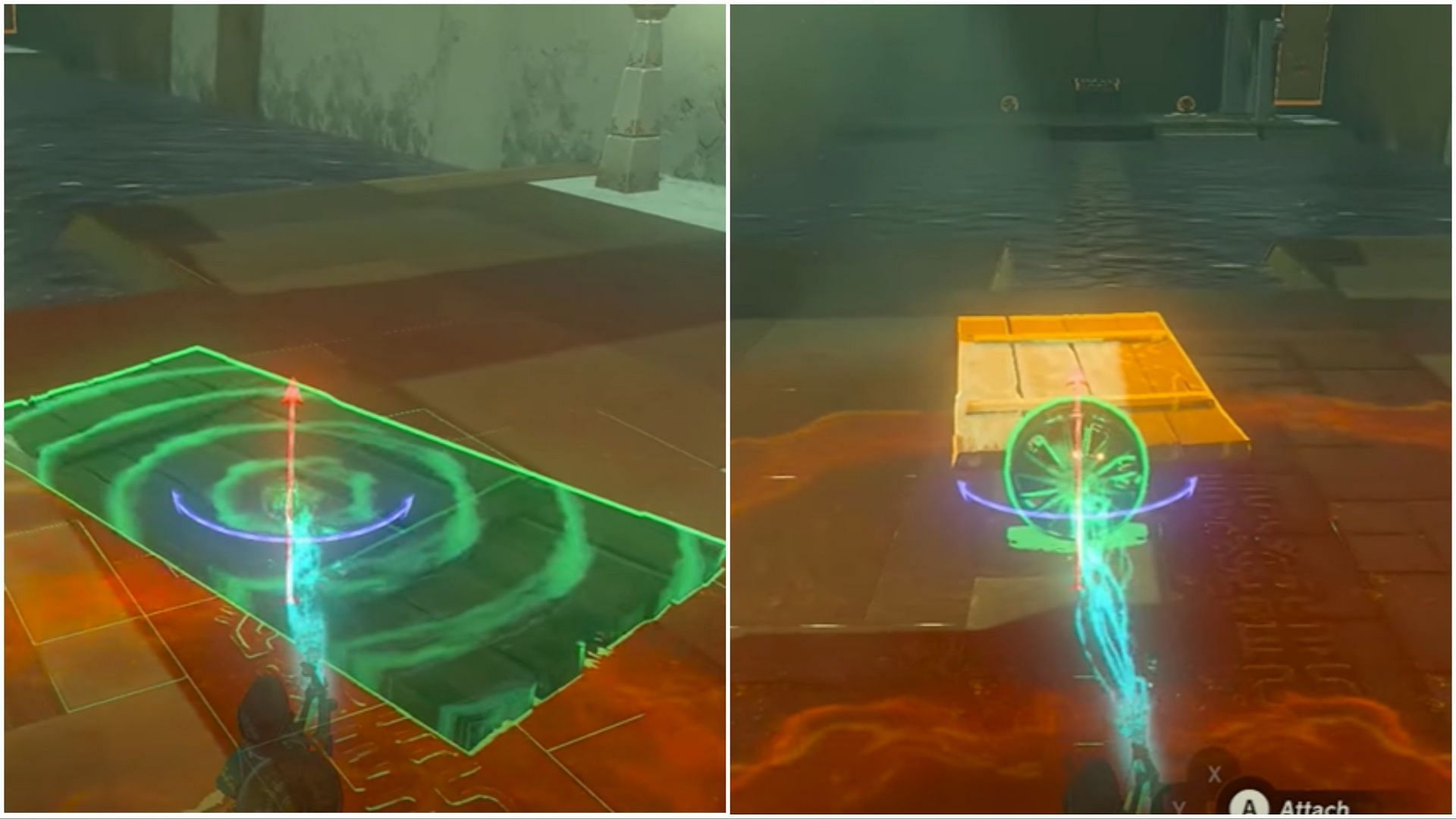 Navigate through the pool using your Ultrahand ability (Image via The Legend of Zelda Tears of the Kingdom)