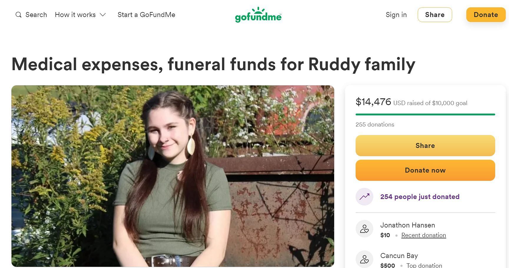 GoFundMe fundraiser created for the Ruddy family (Image via GoFundMe)