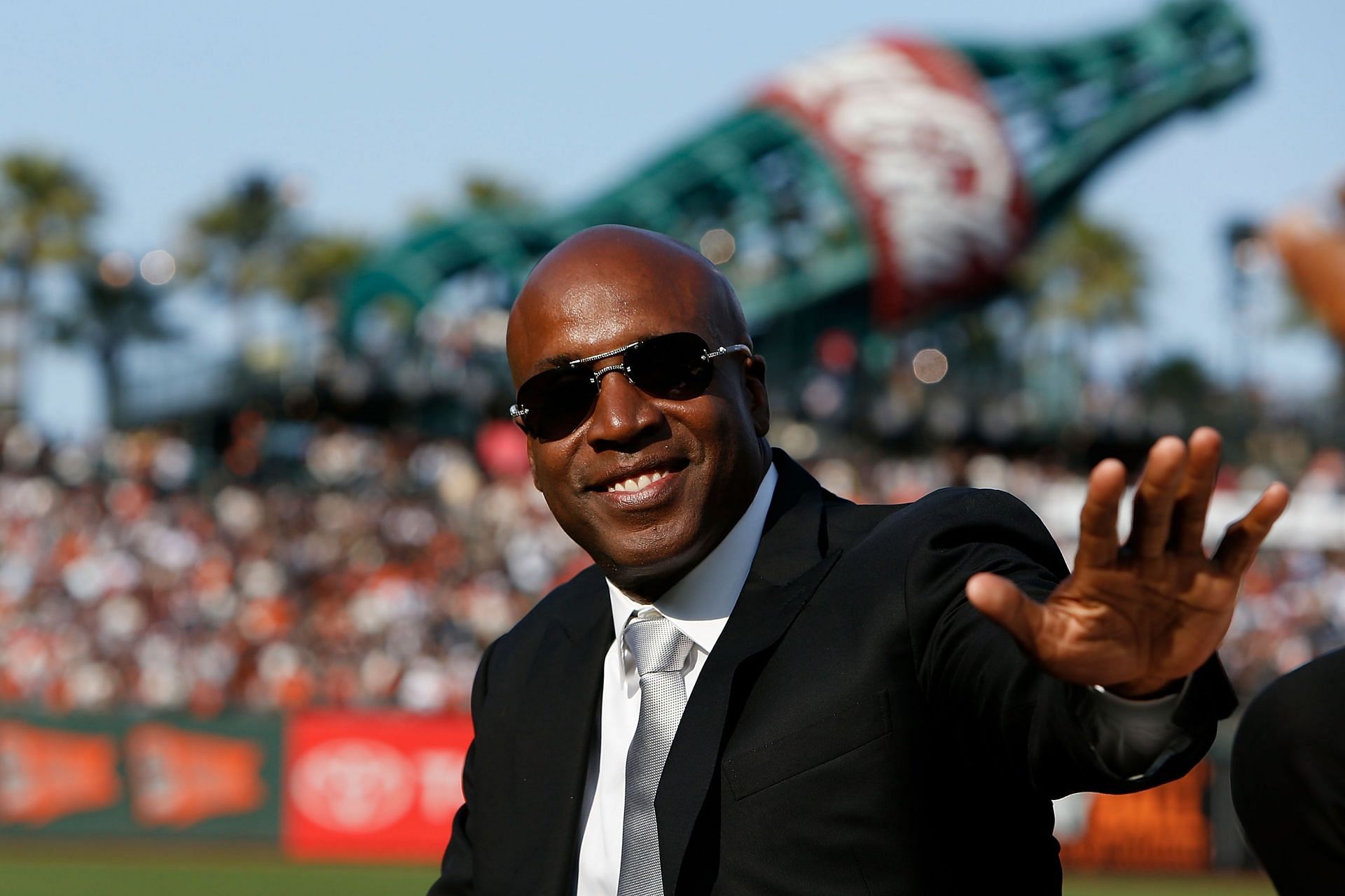 Barry Bonds San Francisco Giants Number 25 Retirement Ceremony: SAN FRANCISCO, CA - AUGUST 11: Former San Francisco Giants player Barry Bonds looks on during a ceremony to retire his #25 jersey at AT&amp;T Park on August 11, 2018 in San Francisco, California. (Photo by Lachlan Cunningham/Getty Images)