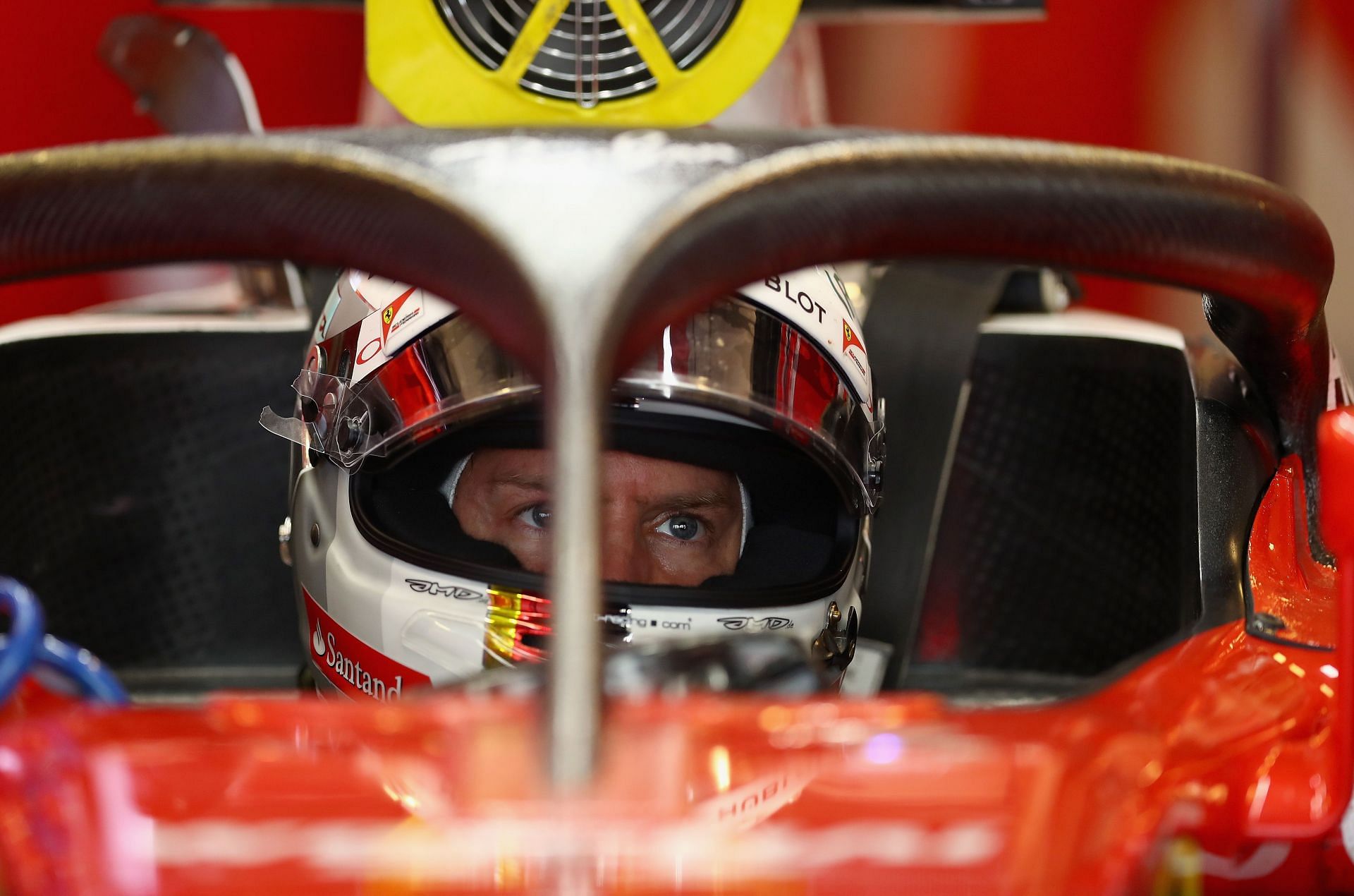 Sebastian Vettel testing Ferrari with a halo in 2016 (Photo by Clive Mason/Getty Images)