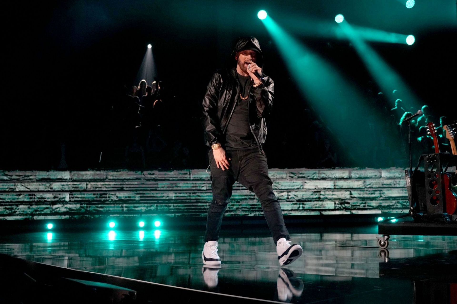 Inductee Eminem performs onstage during the 37th Annual Rock &amp; Roll Hall of Fame Induction Ceremony at Microsoft Theater on November 05, 2022 in Los Angeles, California.(Image via Getty Images)