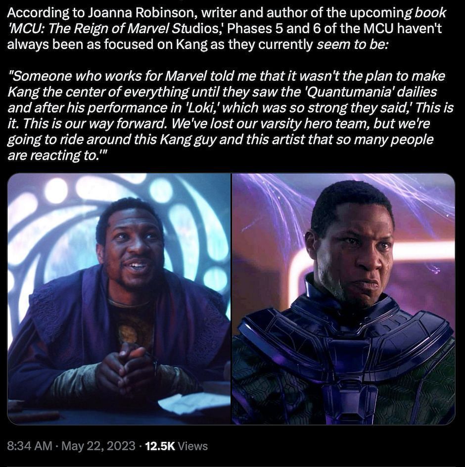 Joanna Robinson, writer and author of the upcoming book &#039;MCU: The Reign of Marvel Studios,&#039; reveals insider information about Marvel&#039;s Phase 6 plans regarding Kang (Image via Taverna Marvel&#039;s Twitter)