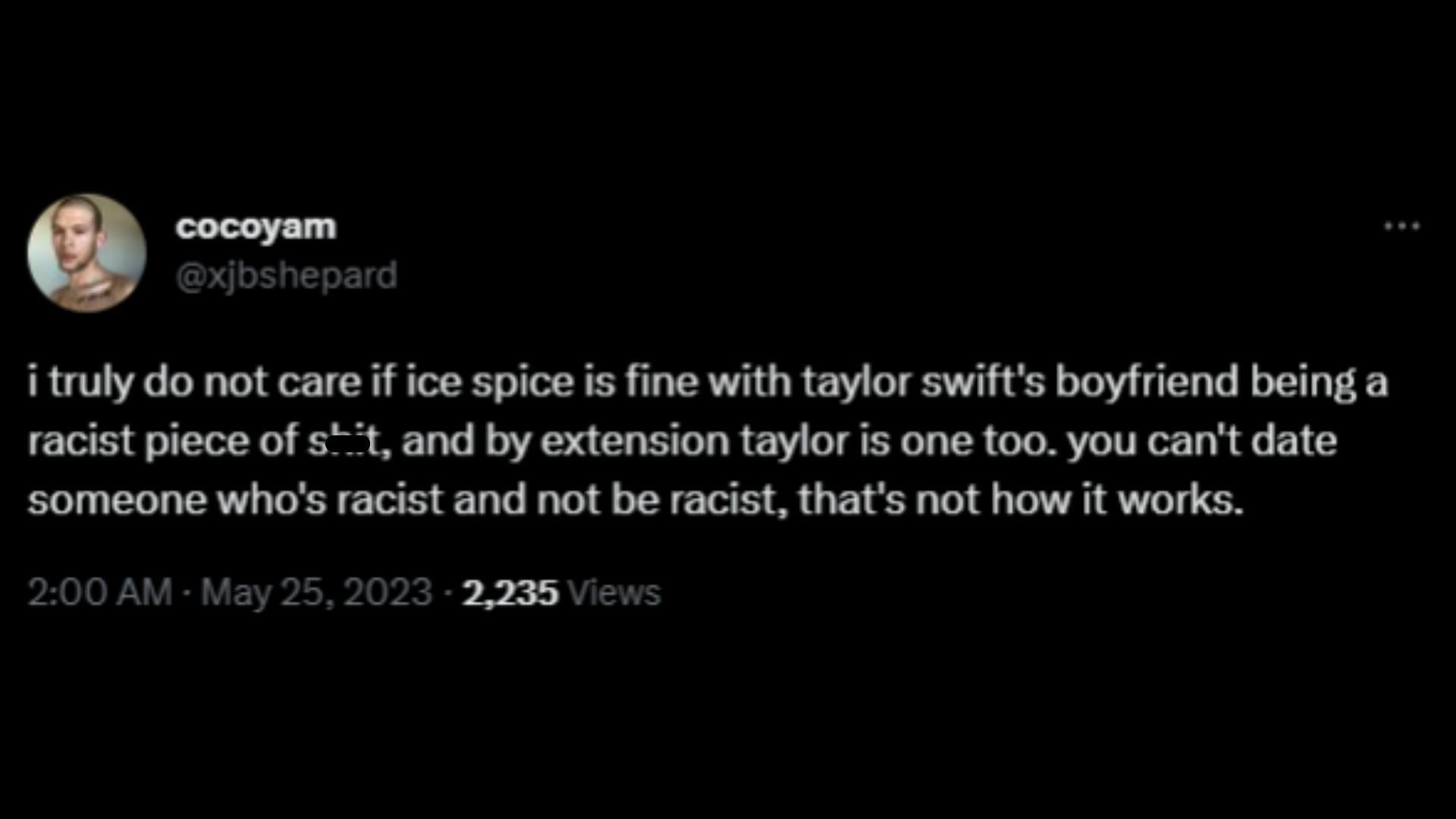 Screenshot of a Twitter user remarking on Swift and Ice Spice&#039;s collaboration.