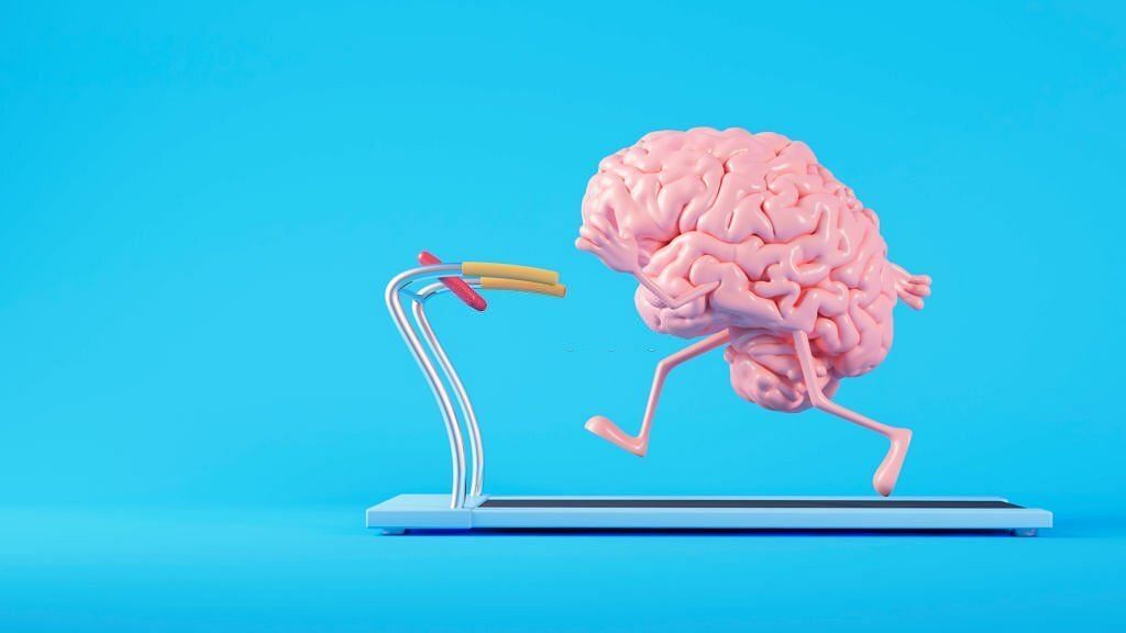Three dimensional render of human brain running on treadmill( Image via Getty Images)