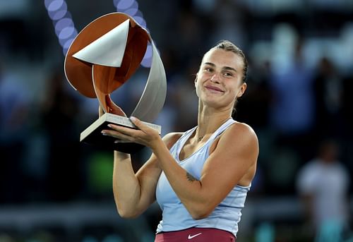 Aryna Sabalenka pictured at the 2023 Mutua Madrid Open - Day Thirteen.