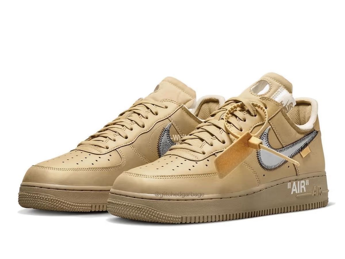 Off-White x Nike Air Force 1 Low &ldquo;Desert Tan&rdquo; sneakers (Image via @glitchedgarbage / Instagram)