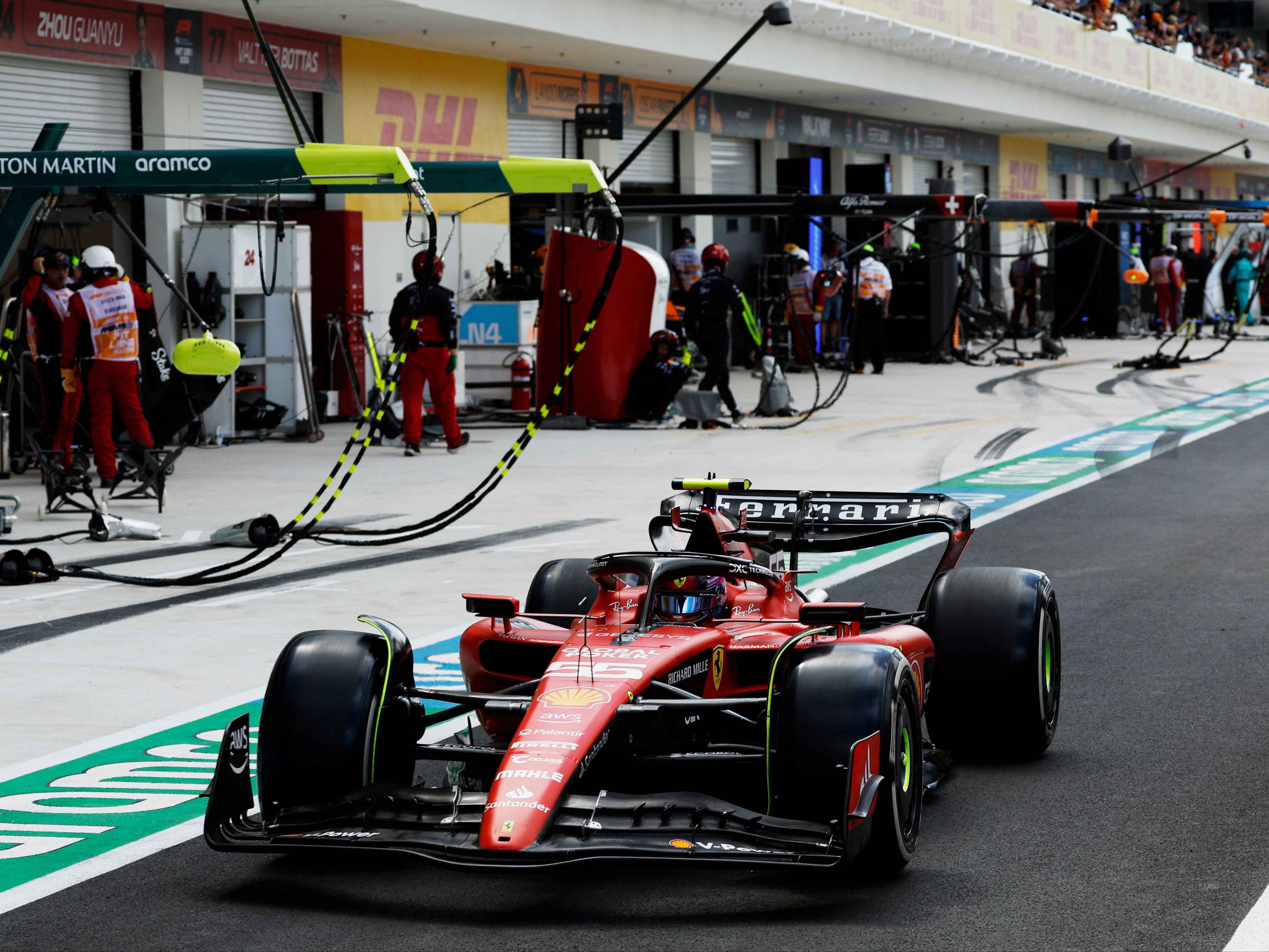 F1 Grand Prix of MiamiCarlos Sainz (55) drives in the pit lane during the 2023 F1 Miami Grand Prix. (Photo by Chris Graythen/Getty Images)